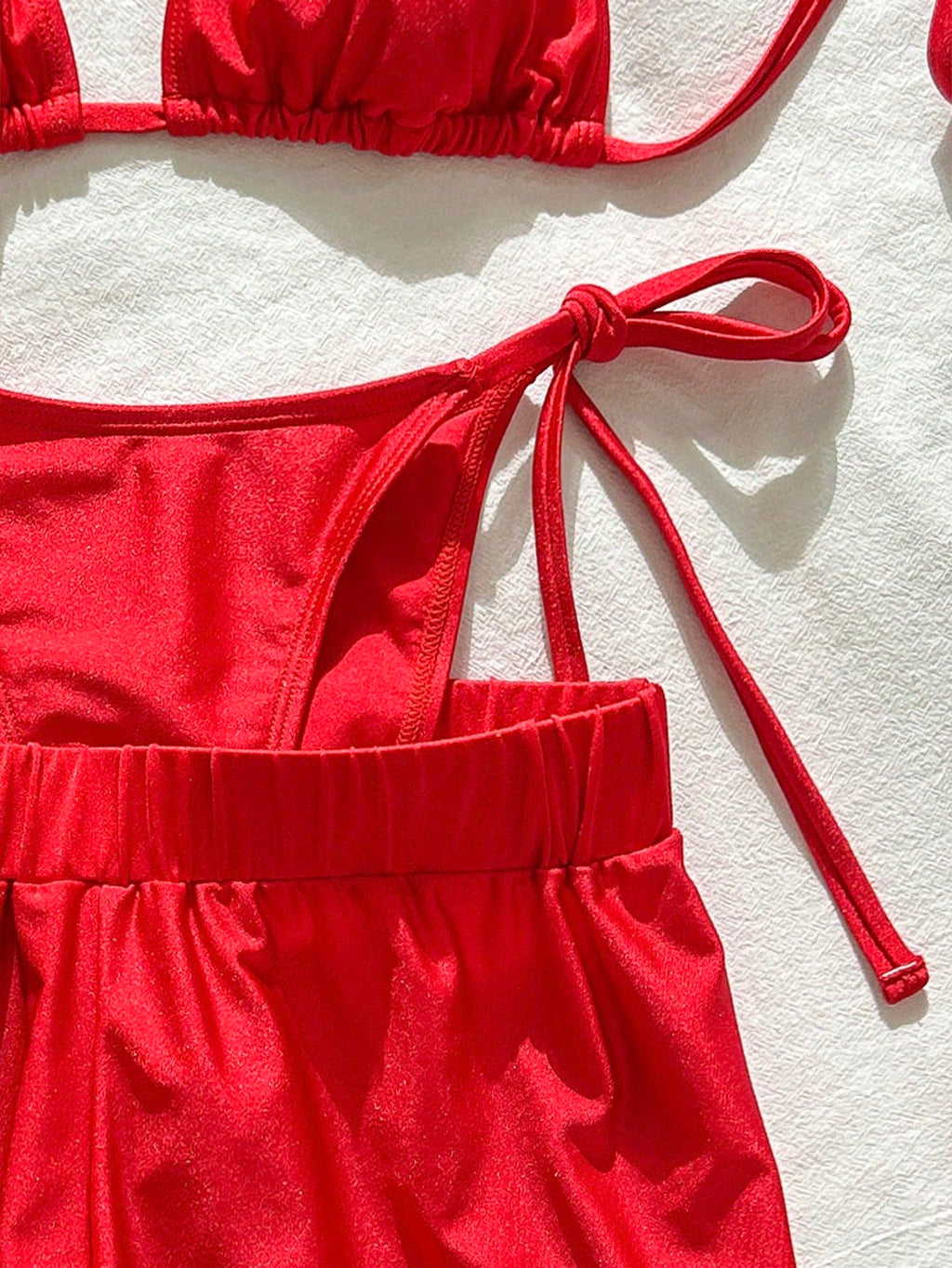 Swim Vcay Light Blue Striped 3 Pieces Bikini Set With Shorts,Summer