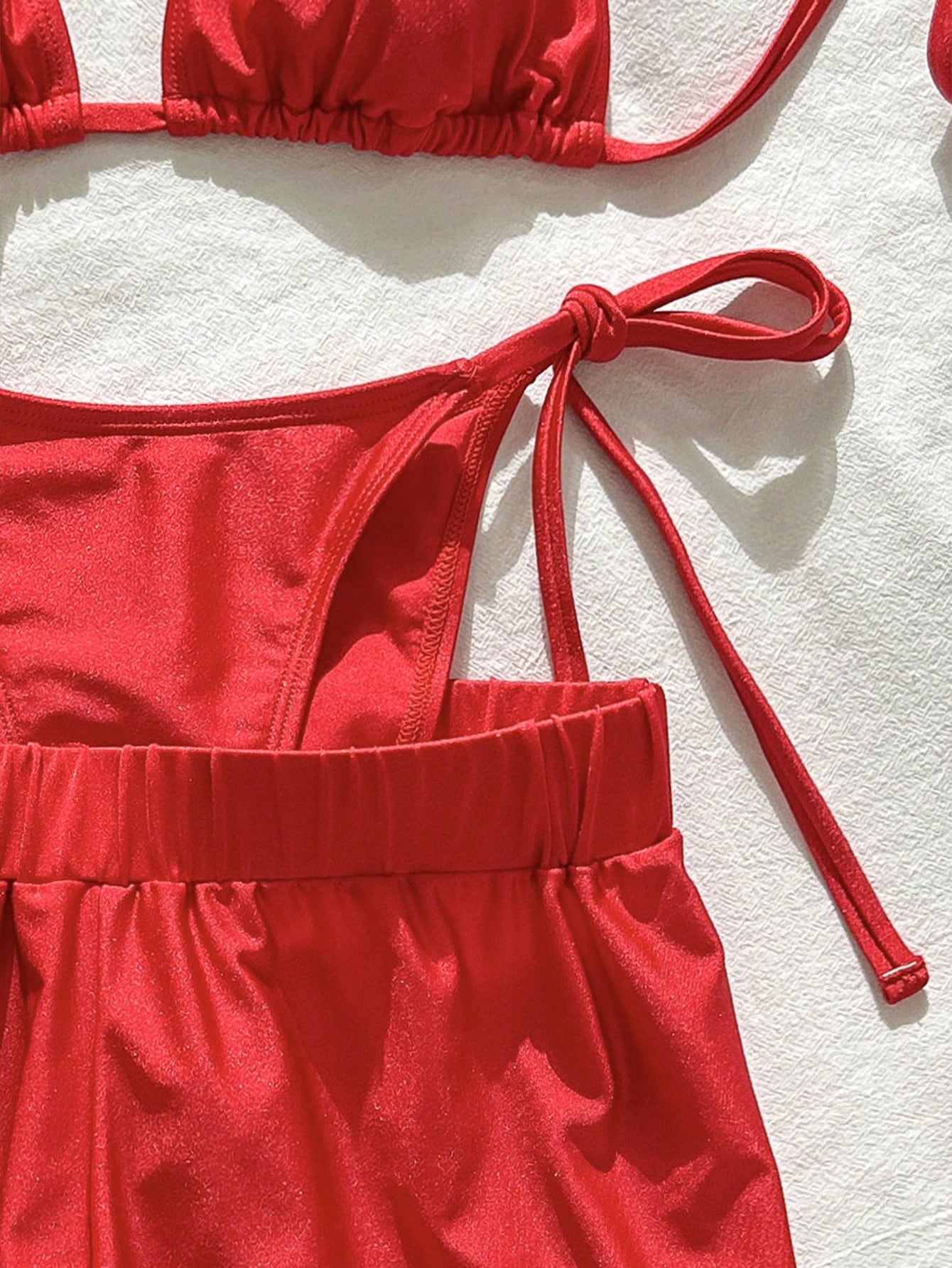 Swim Vcay Light Blue Striped 3 Pieces Bikini Set With Shorts,Summer