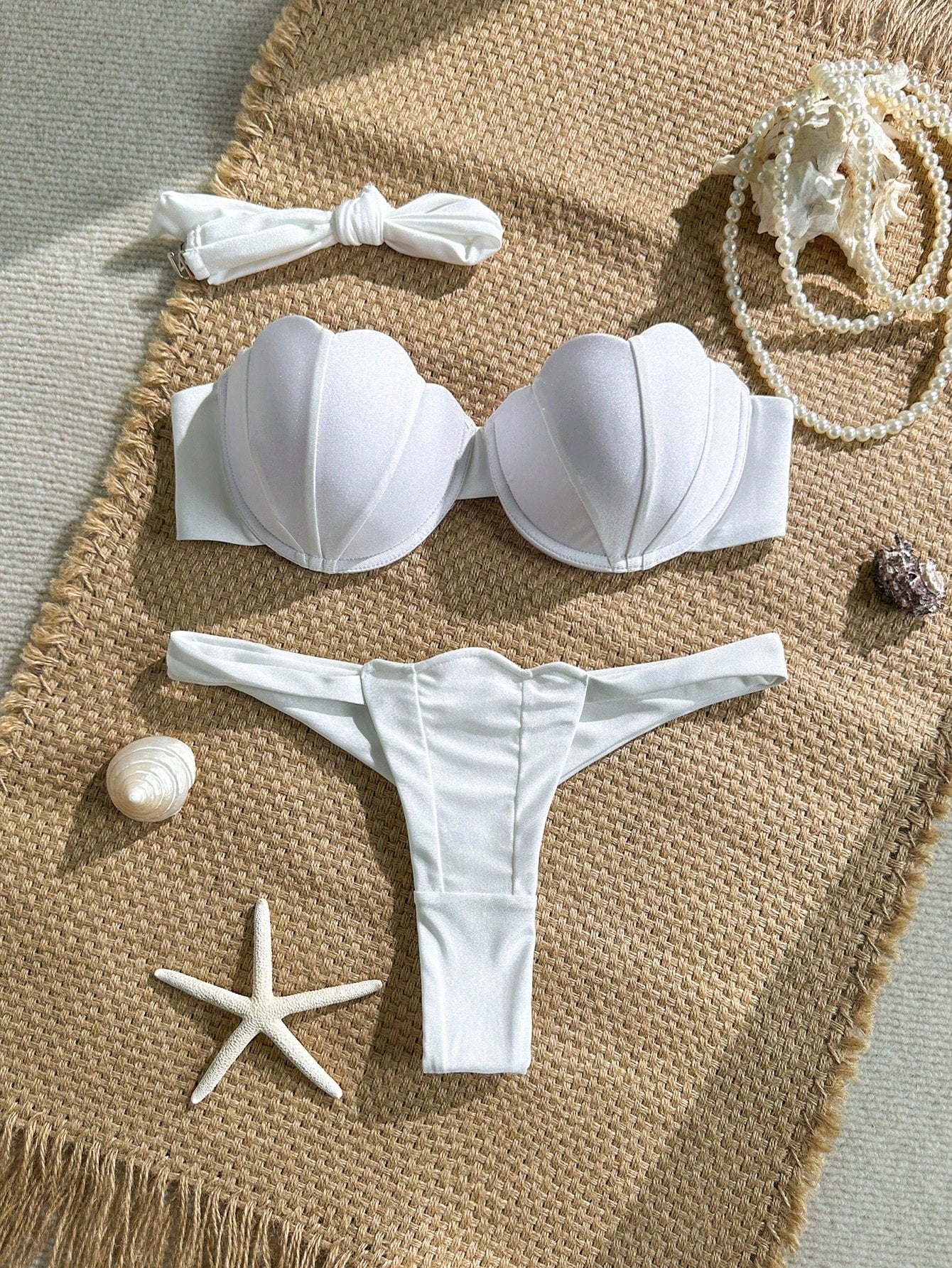 Swim Mod Petal Patchwork Hard Cup Detachable Strap Solid Color Sexy 2