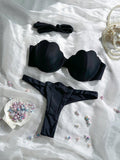 Swim Mod Petal Patchwork Hard Cup Detachable Strap Solid Color Sexy 2 Pieces Swimwear