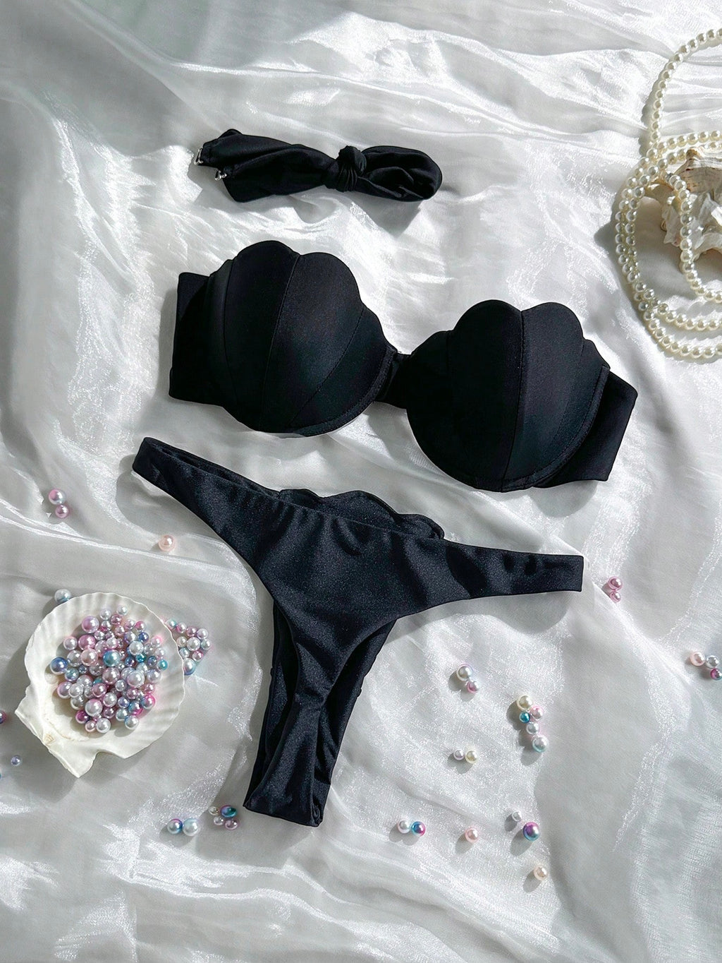 Swim Mod Petal Patchwork Hard Cup Detachable Strap Solid Color Sexy 2 Pieces Swimwear - image 4
