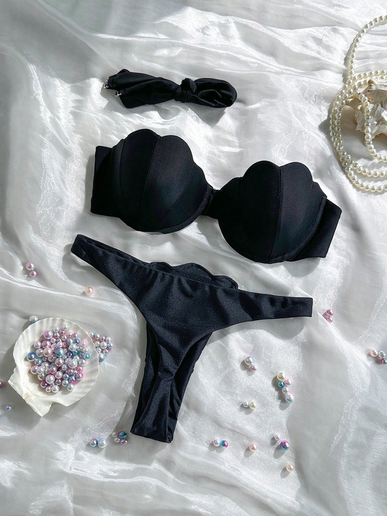 Swim Mod Petal Patchwork Hard Cup Detachable Strap Solid Color Sexy 2 Pieces Swimwear - image 4