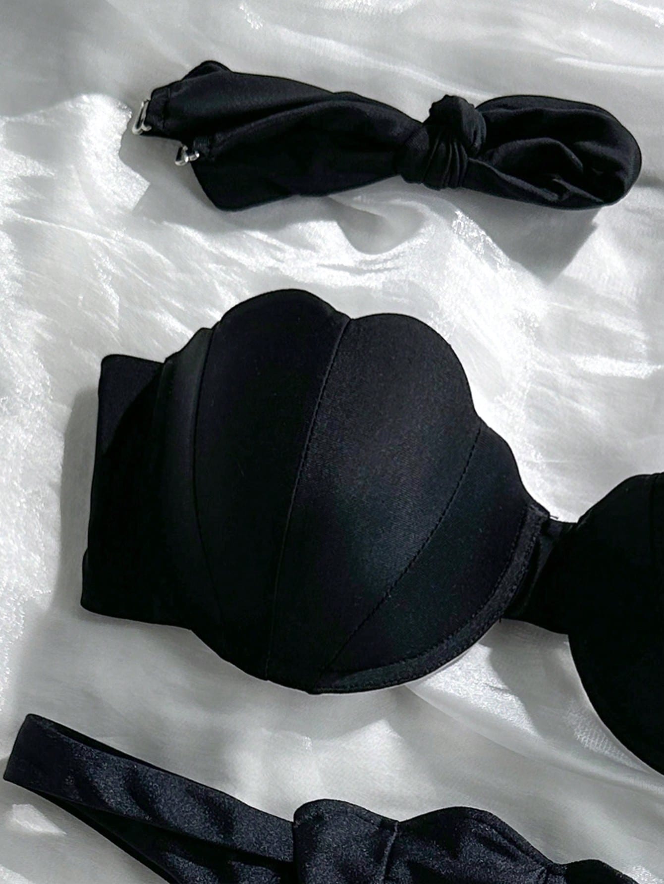 Swim Mod Petal Patchwork Hard Cup Detachable Strap Solid Color Sexy 2 Pieces Swimwear - image 5