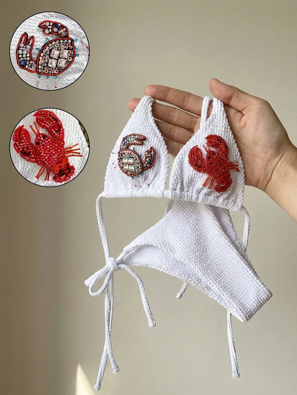 Swim Mod Applique Halter Crop Top And Knotted Long Pants Women's