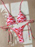 Swim Vcay Springbreak Women's Shell Print Halter Tie Bikini Set,Pink