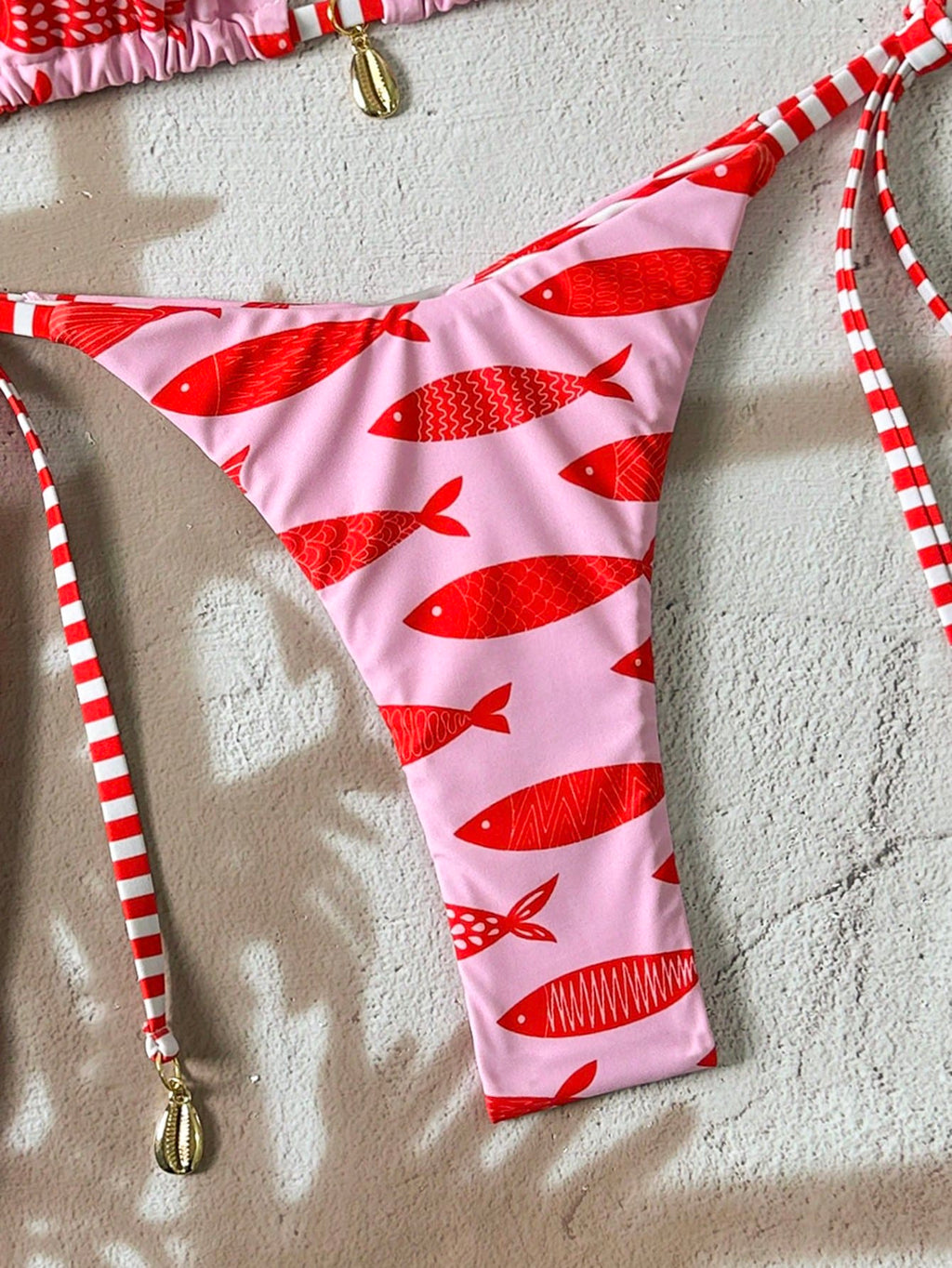 Swim Vcay Springbreak Women's Shell Print Halter Tie Bikini Set,Pink