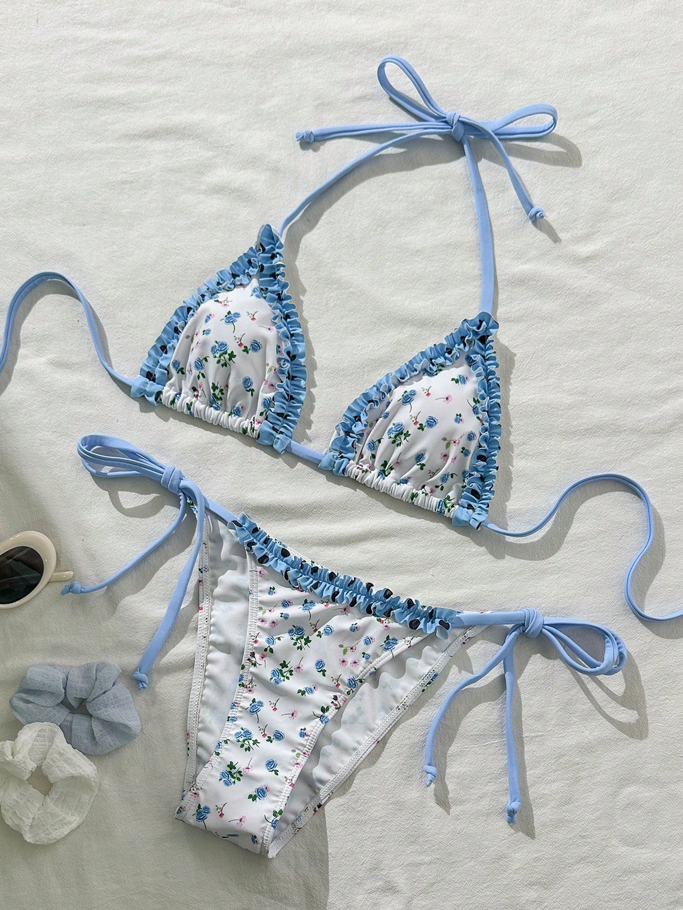 Swim Mod Chic Pink Halter Bikini For Women Graphic Lace Ruffle