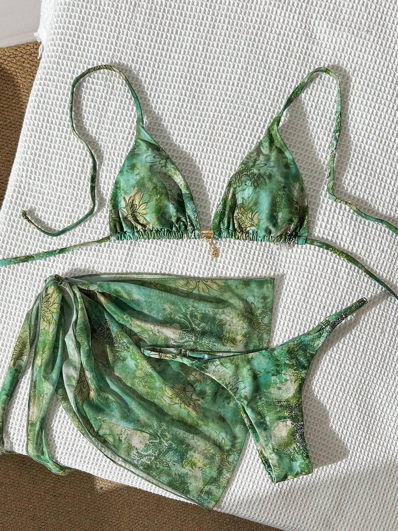 Swim Vcay Women's Multicolor Halter Graphic Tie Back Thong Bikini Set