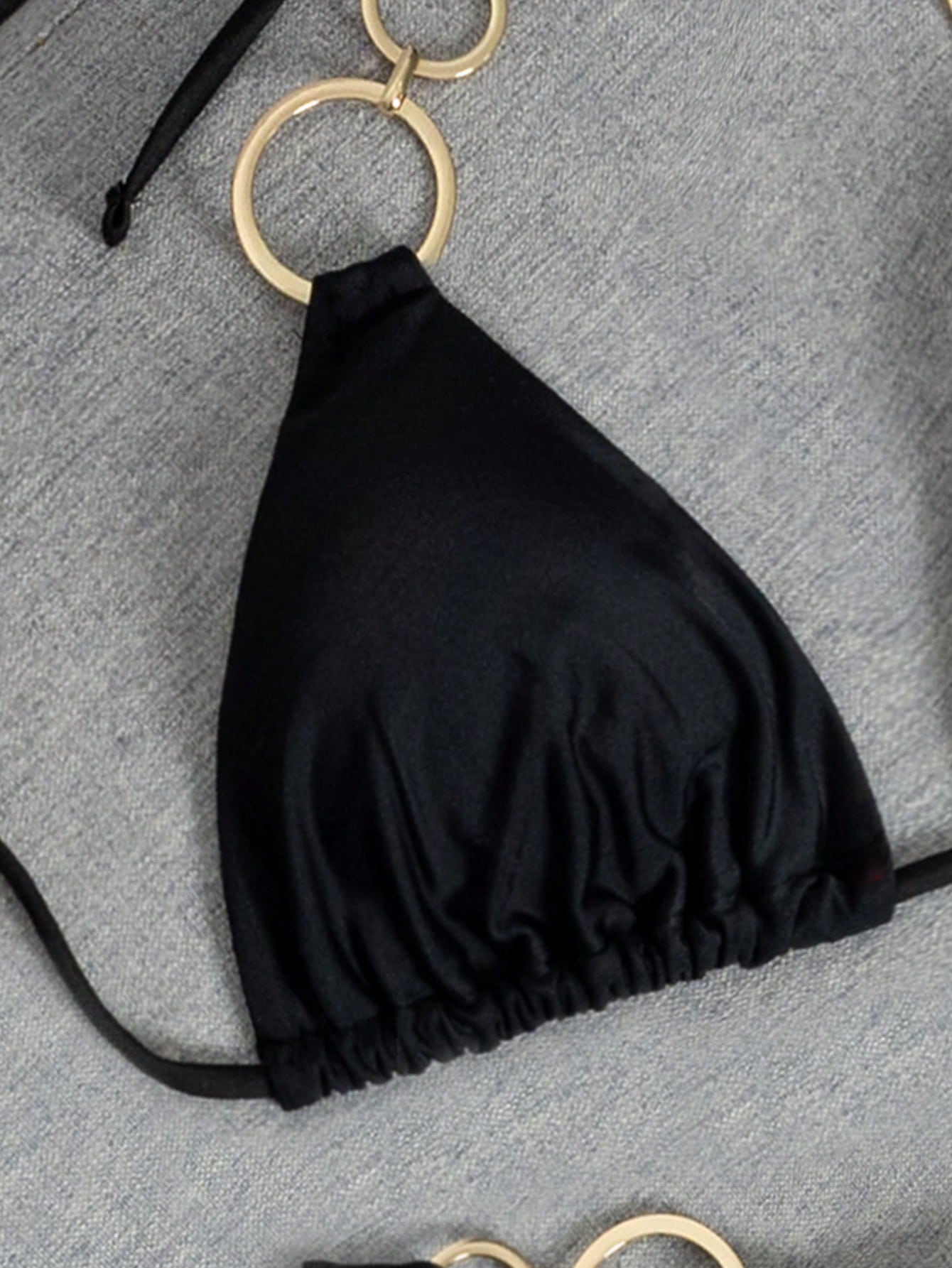 Swim SXY Women's Plain Black Halter Thong Bikini Set With Ring Embellishments Fabric Swimwear Short - image 6