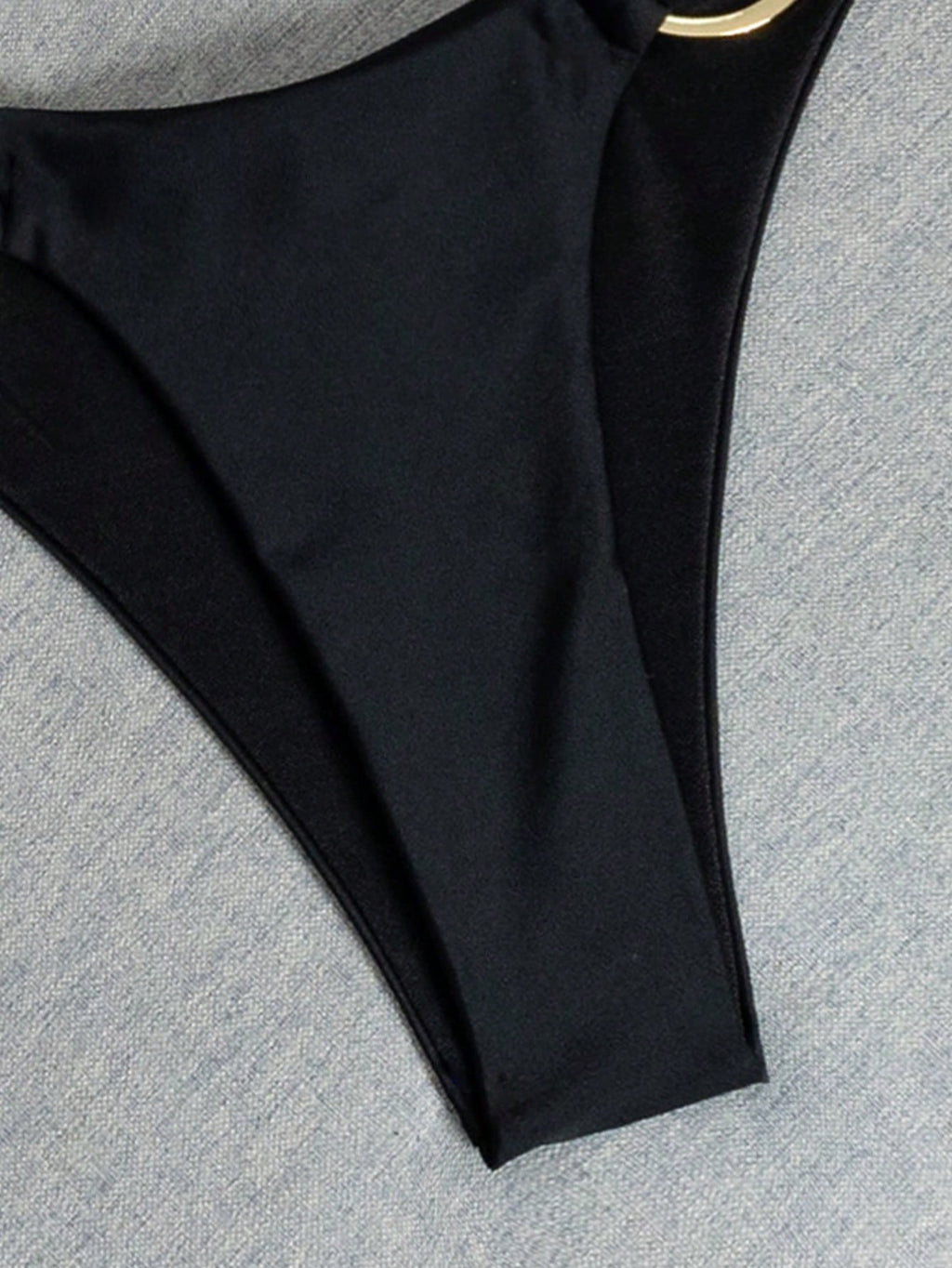 Swim SXY Women's Plain Black Halter Thong Bikini Set With Ring Embellishments Fabric Swimwear Short - image 7