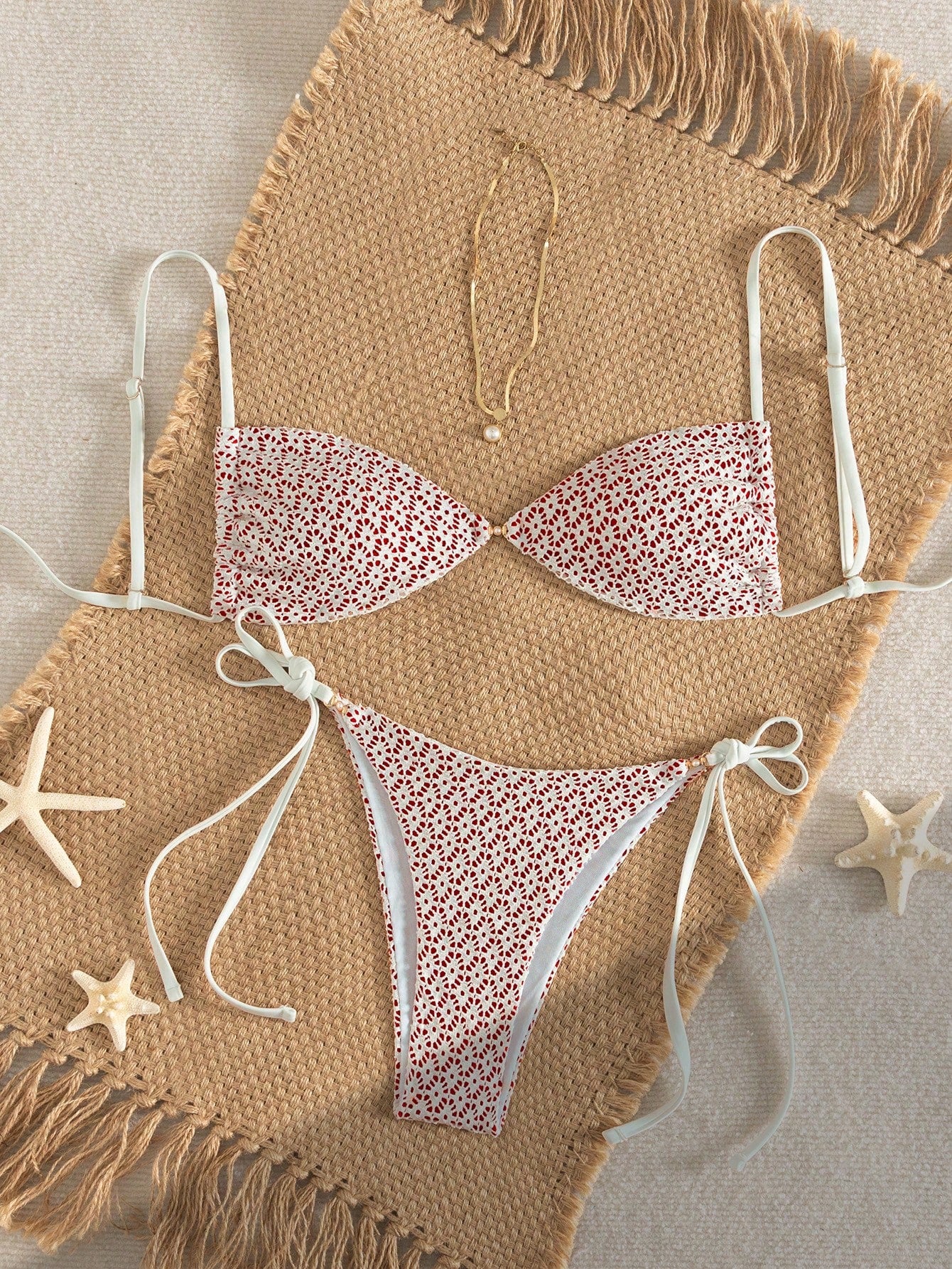 Swim Mod 2pcs/Set Women Summer Beach Vacation Textured Fabric Pearl