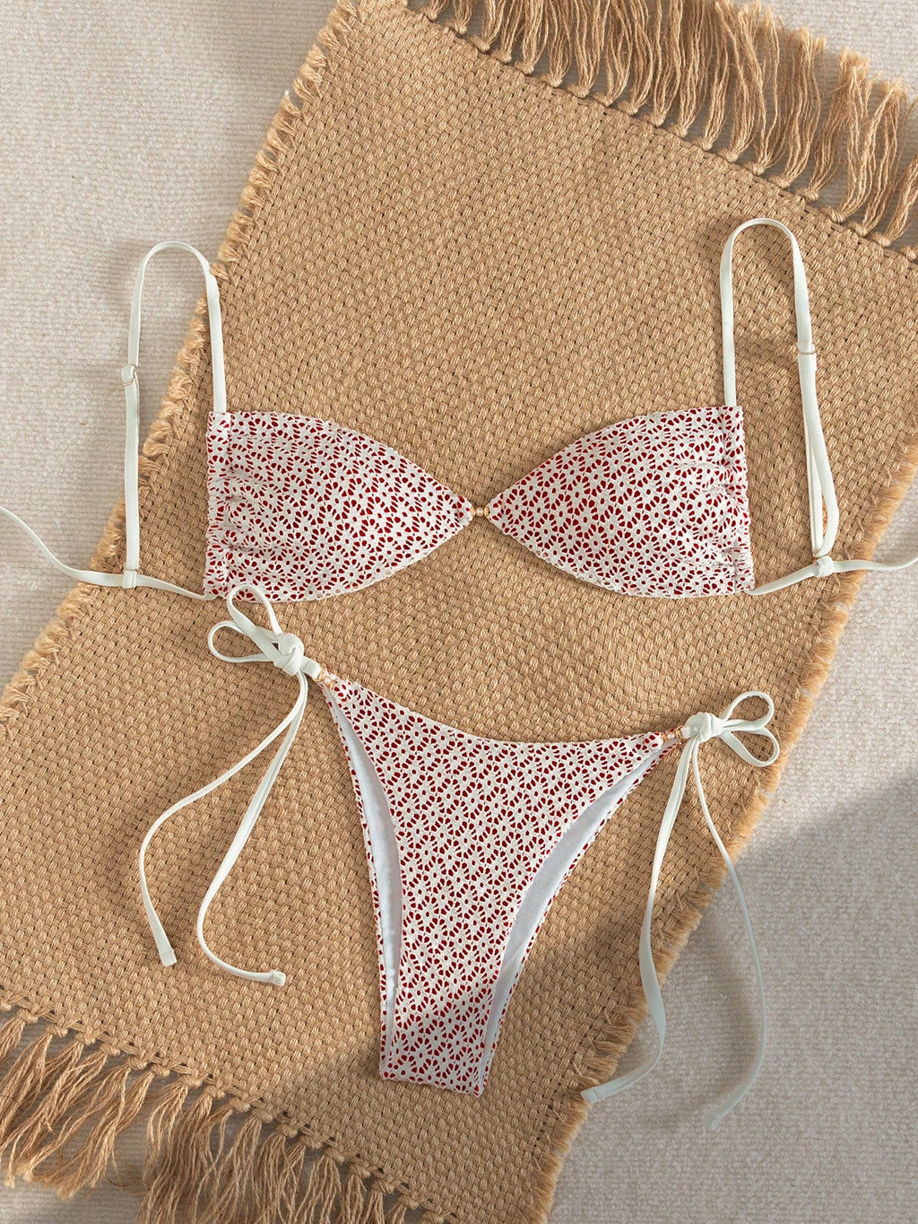 Swim Mod 2pcs/Set Women Summer Beach Vacation Textured Fabric Pearl