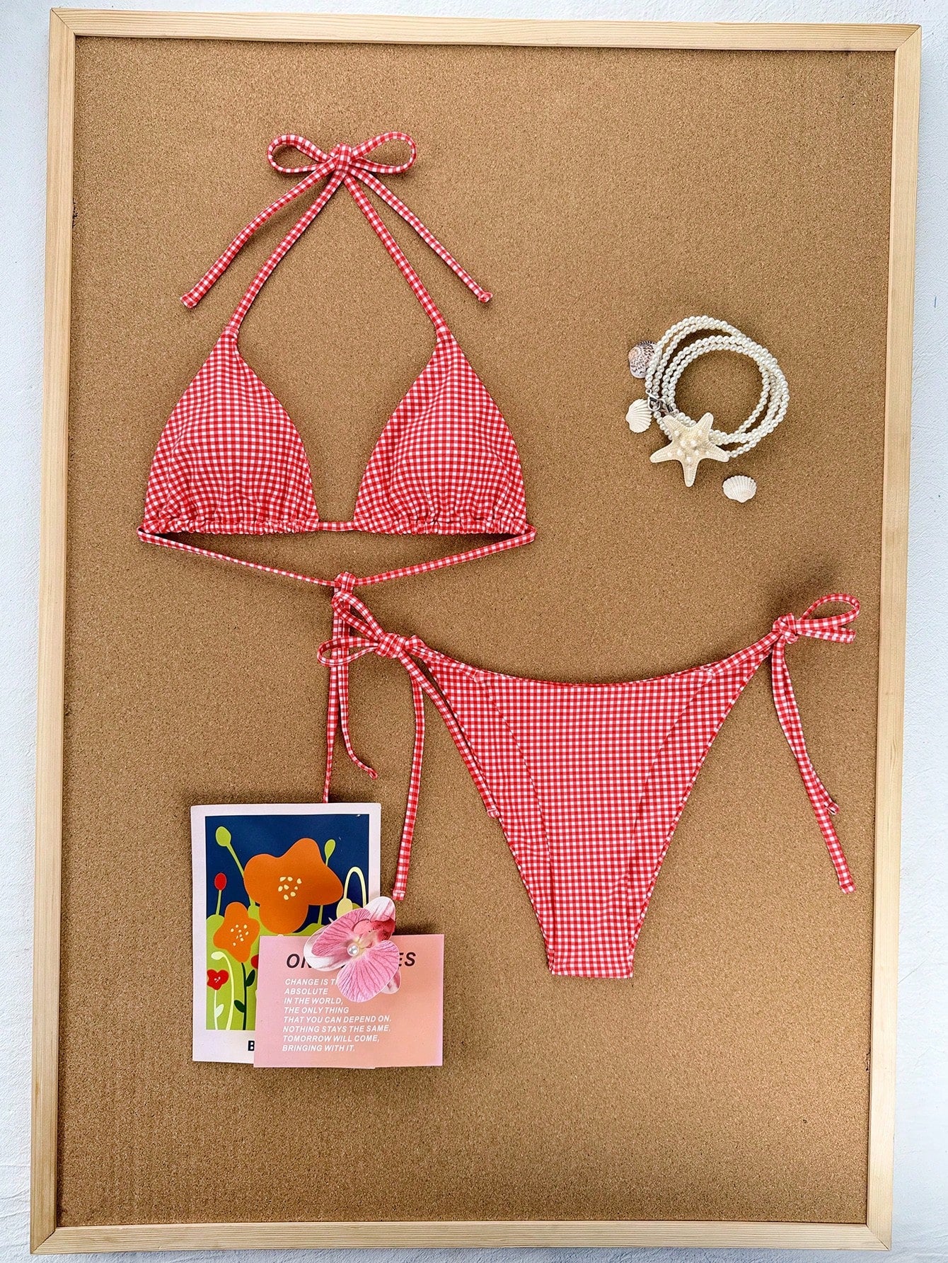 Swim Mod Women's Red And White Striped Bikini Set,Summer Tropical Beach Party Ho