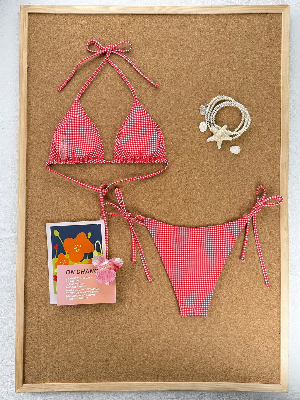 Swim Mod Women's Red And White Striped Bikini Set,Summer Tropical Beach Party Ho