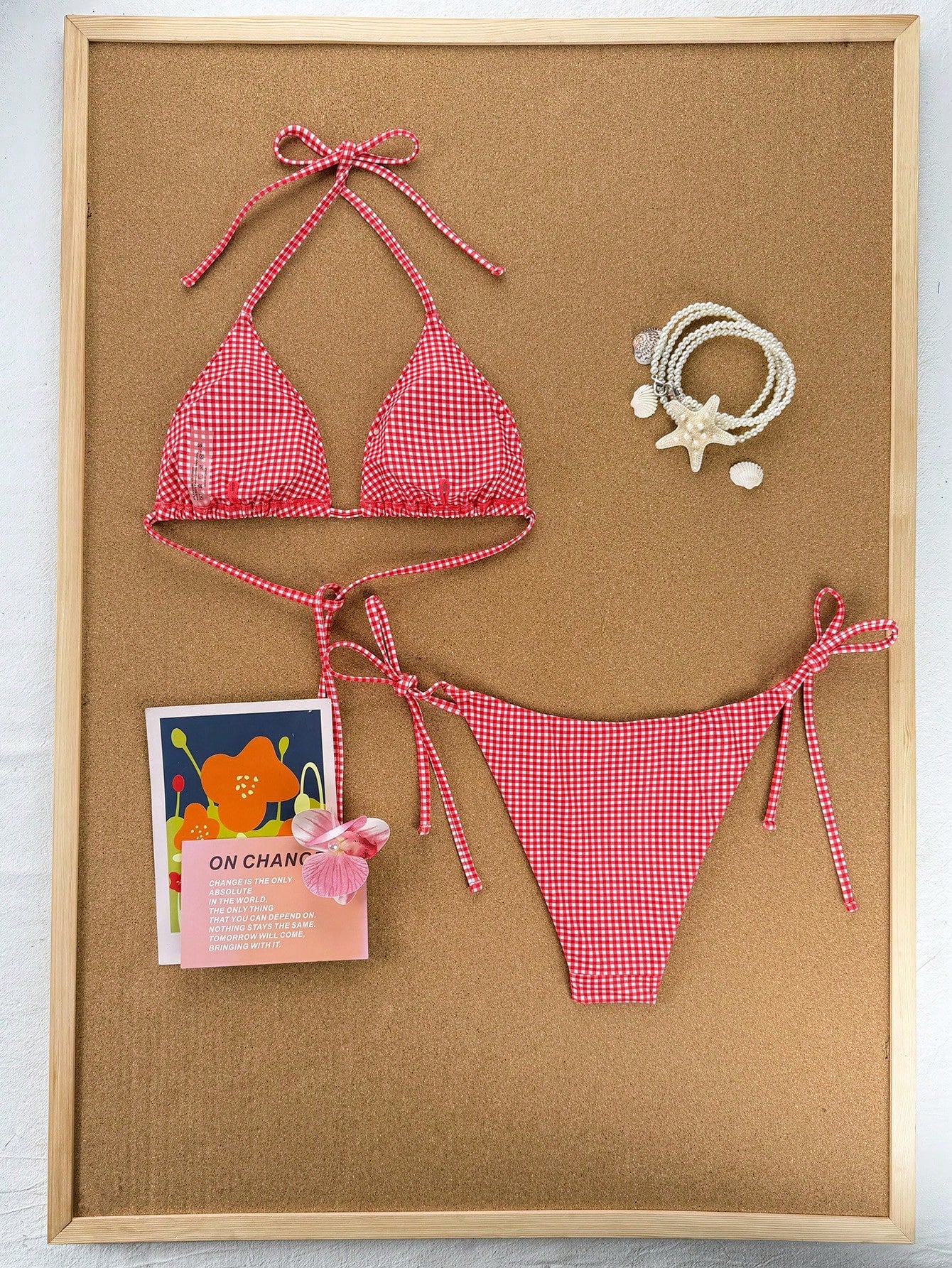 Swim Mod Women's Red And White Striped Bikini Set,Summer Tropical Beach Party Ho