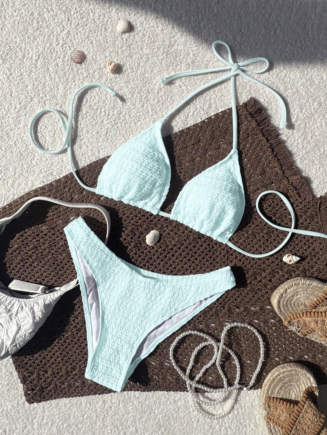 Swim Mod 2026 Spring/Summer Women's Spaghetti Strap Halter Unique Fabric Black Sexy Vacation Side High Cut - image 19