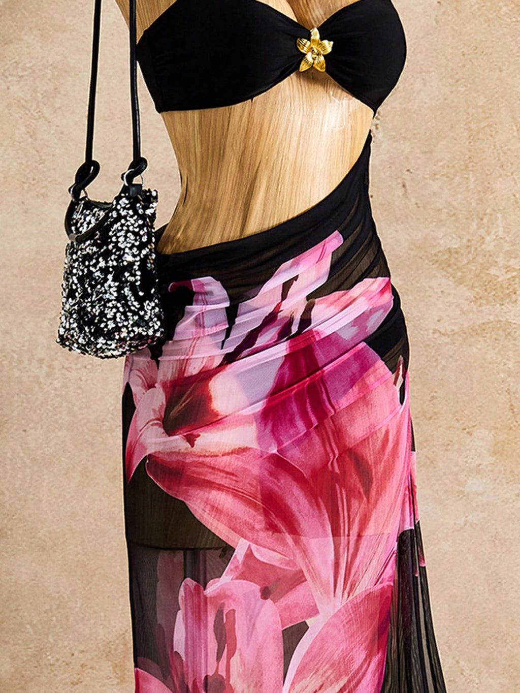 Women's Summer Beach Bikini Set, Metal Flower Decor With Removable