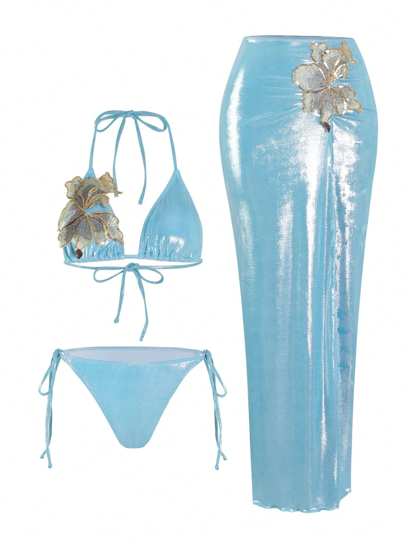 Swim Oasis 3pcs/Set Pink Glittery Summer 70s Retro Holiday Party High-End Shiny