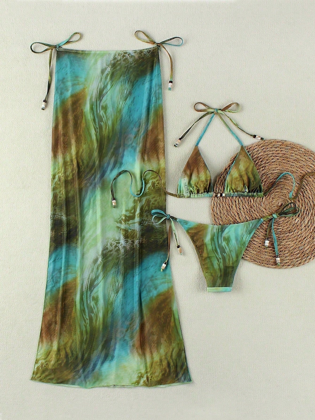 New Spring/Summer Women's Green Tie-Dye Halter Sexy Casual Elegant Bikini Set Se