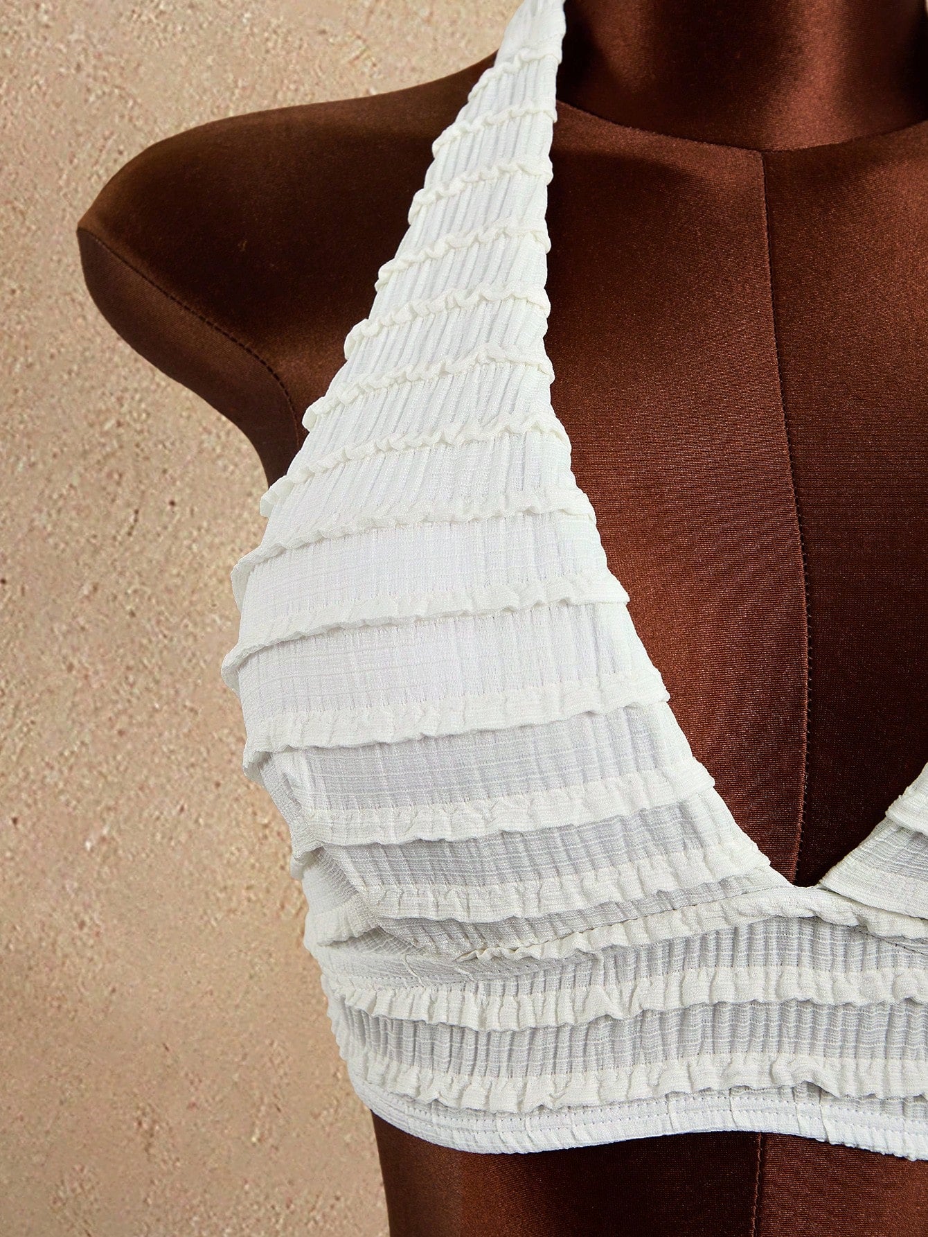Zestiva Women's White Textured Trim Halter Bikini Top, Bottom & Skirt