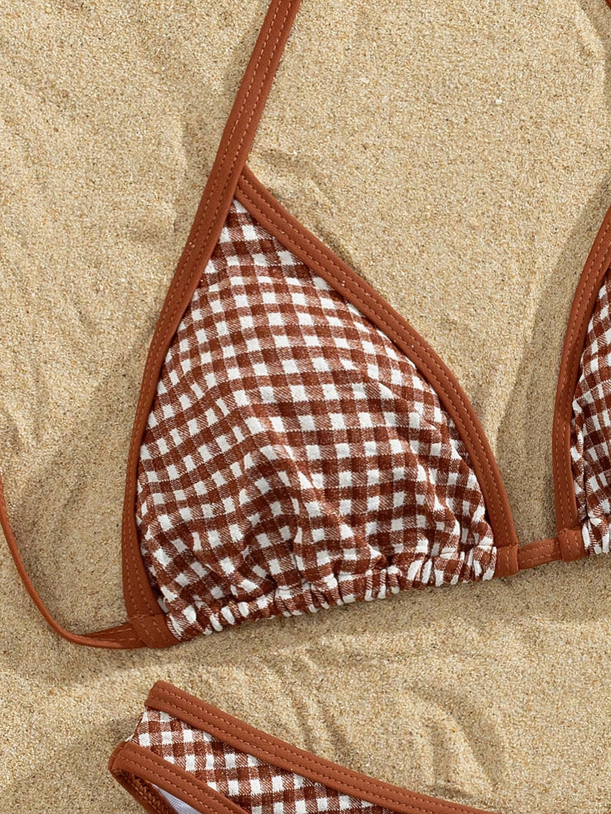 PEPPERMOLLY 2026 Summer Beach Bikini Set - Women's Pink Plaid High-Waisted Sexy Swimwear, Unique Ruched - image 15