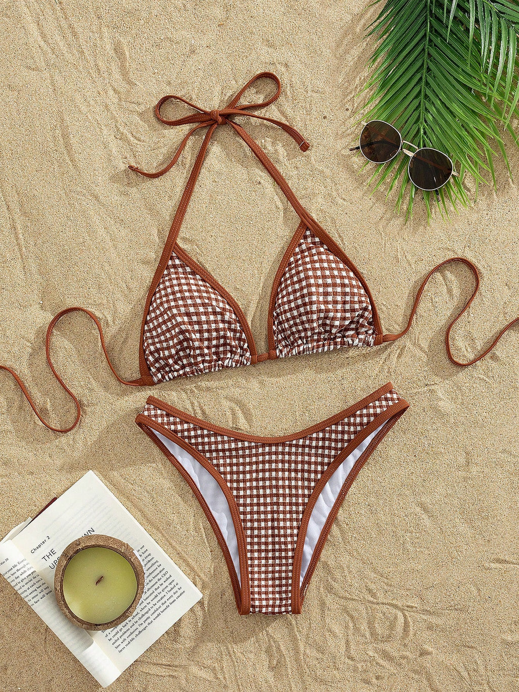 PEPPERMOLLY 2026 Summer Beach Bikini Set - Women's Pink Plaid