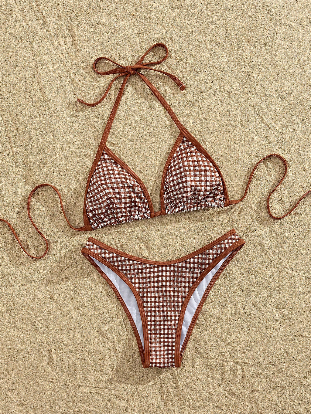 PEPPERMOLLY 2026 Summer Beach Bikini Set - Women's Pink Plaid
