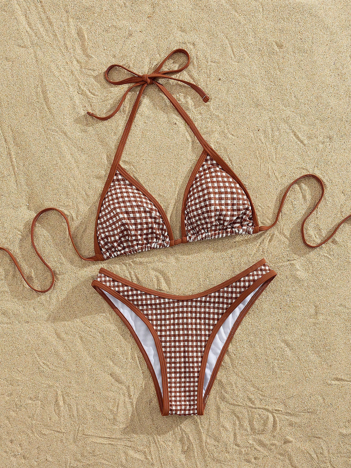 PEPPERMOLLY 2026 Summer Beach Bikini Set - Women's Pink Plaid High-Waisted Sexy Swimwear, Unique Ruched - image 14
