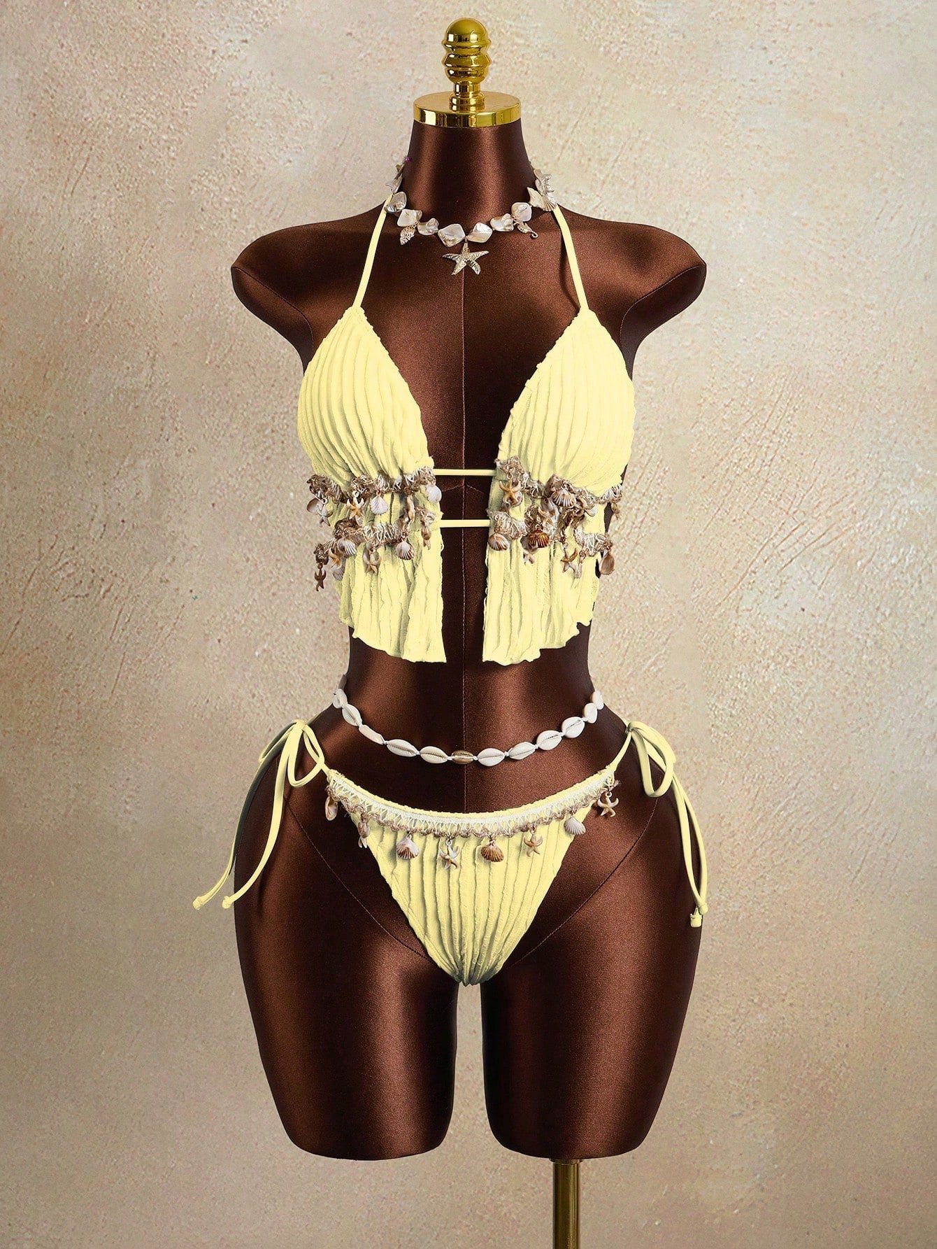 Zestiva Women's 2 Pieces Wavy Striped Shell Tape Splice Tie Neck