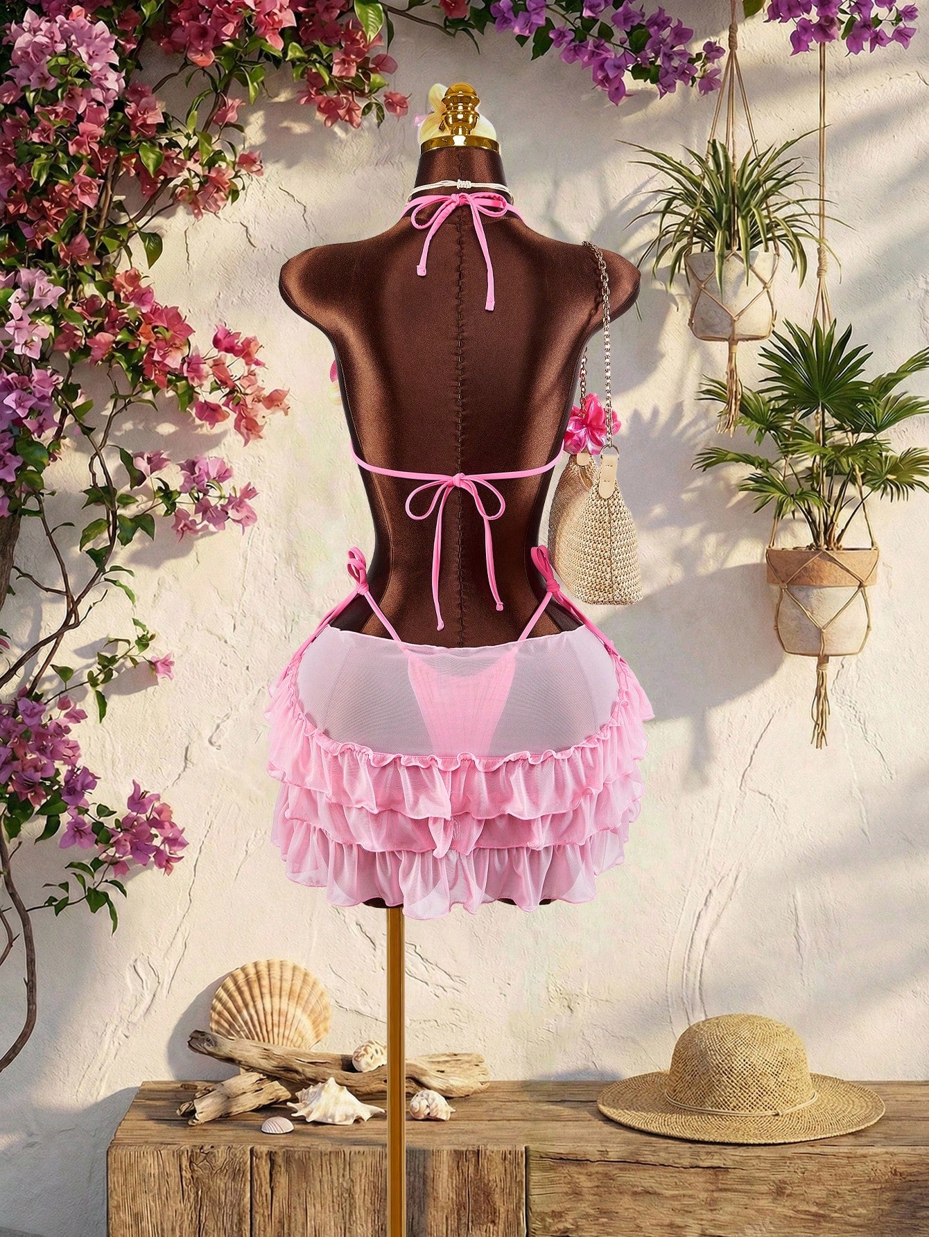 Amplova 3pcs Women's Swimwear Set With 3D Floral Cups, Butterfly Orchid Cups, So