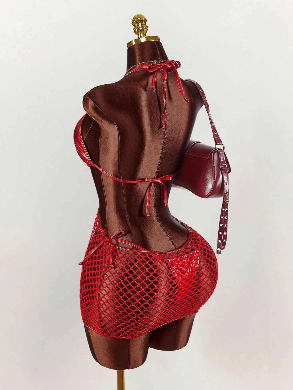 Amplova Women's Swimwear Set,Shiny Bikini With Mesh Cover-Up,Red,Summer,Beach Party,Rave,Avant-Garde Bathing - image 7