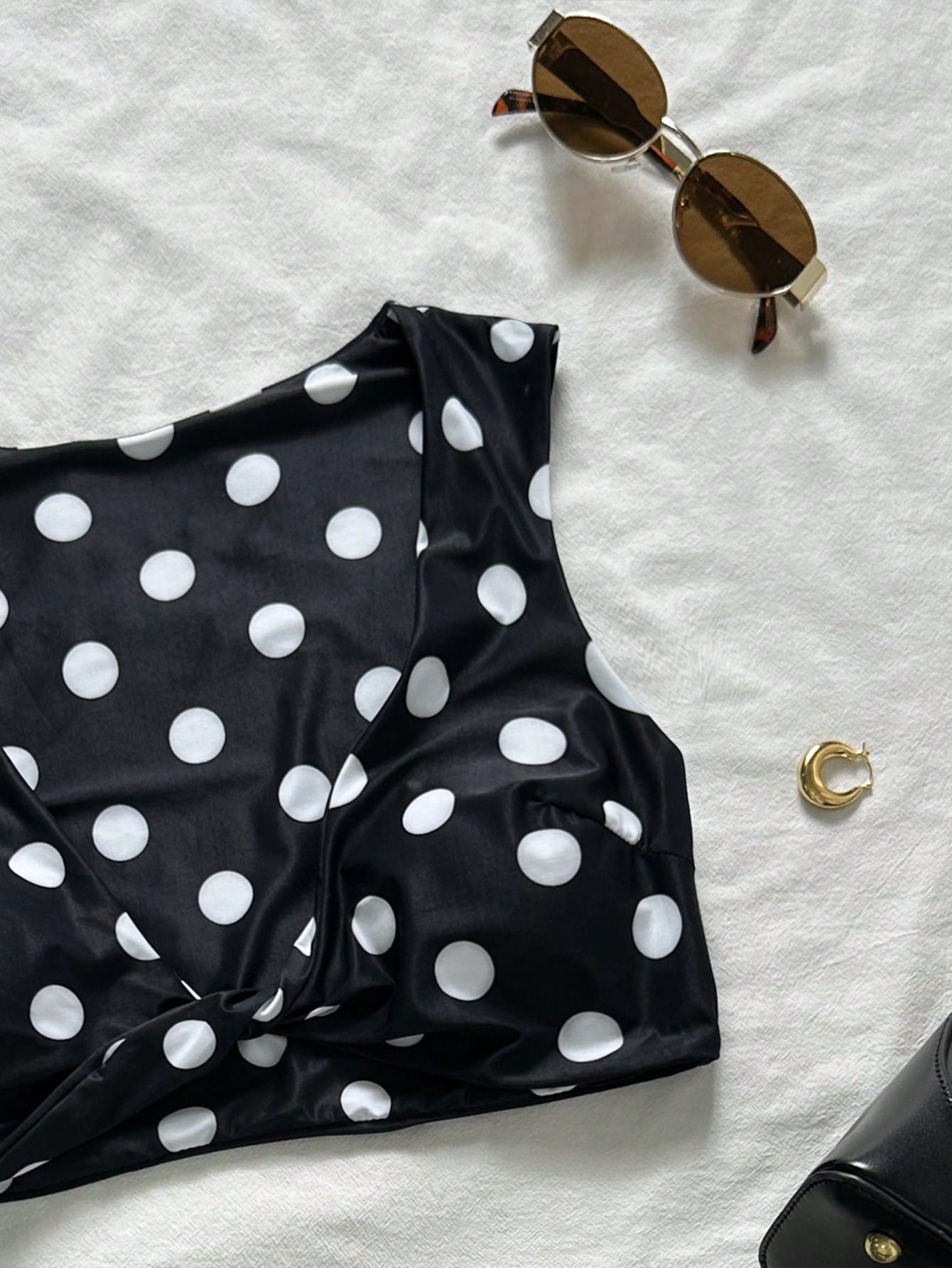 Swim Chiccia Sweetheart Neck Polka Dot Printed Soft Fabric Twist Cup Cute Bikini