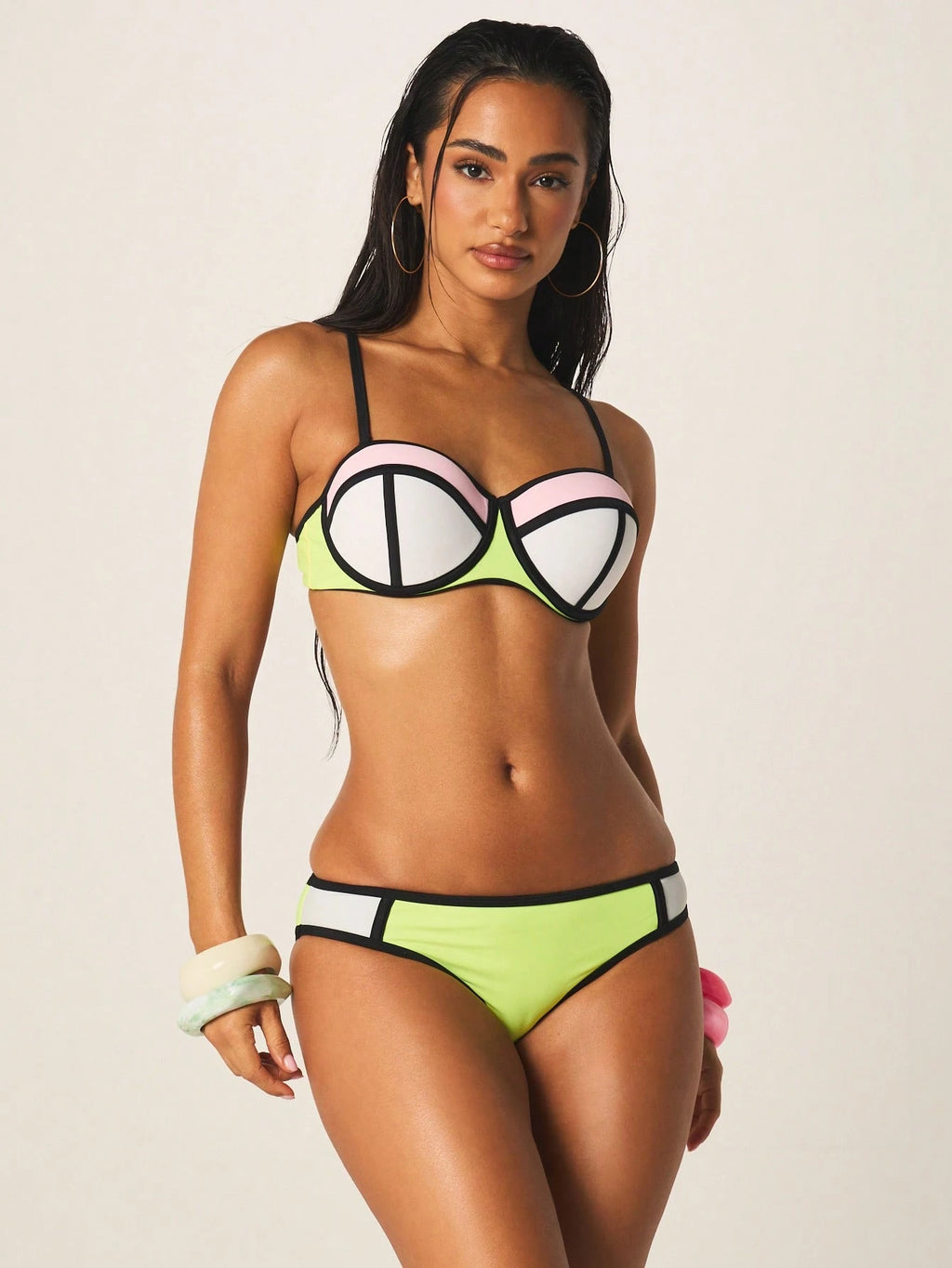 MISSGUIDED Beach Color Block Bikini Set With Geometric Pattern