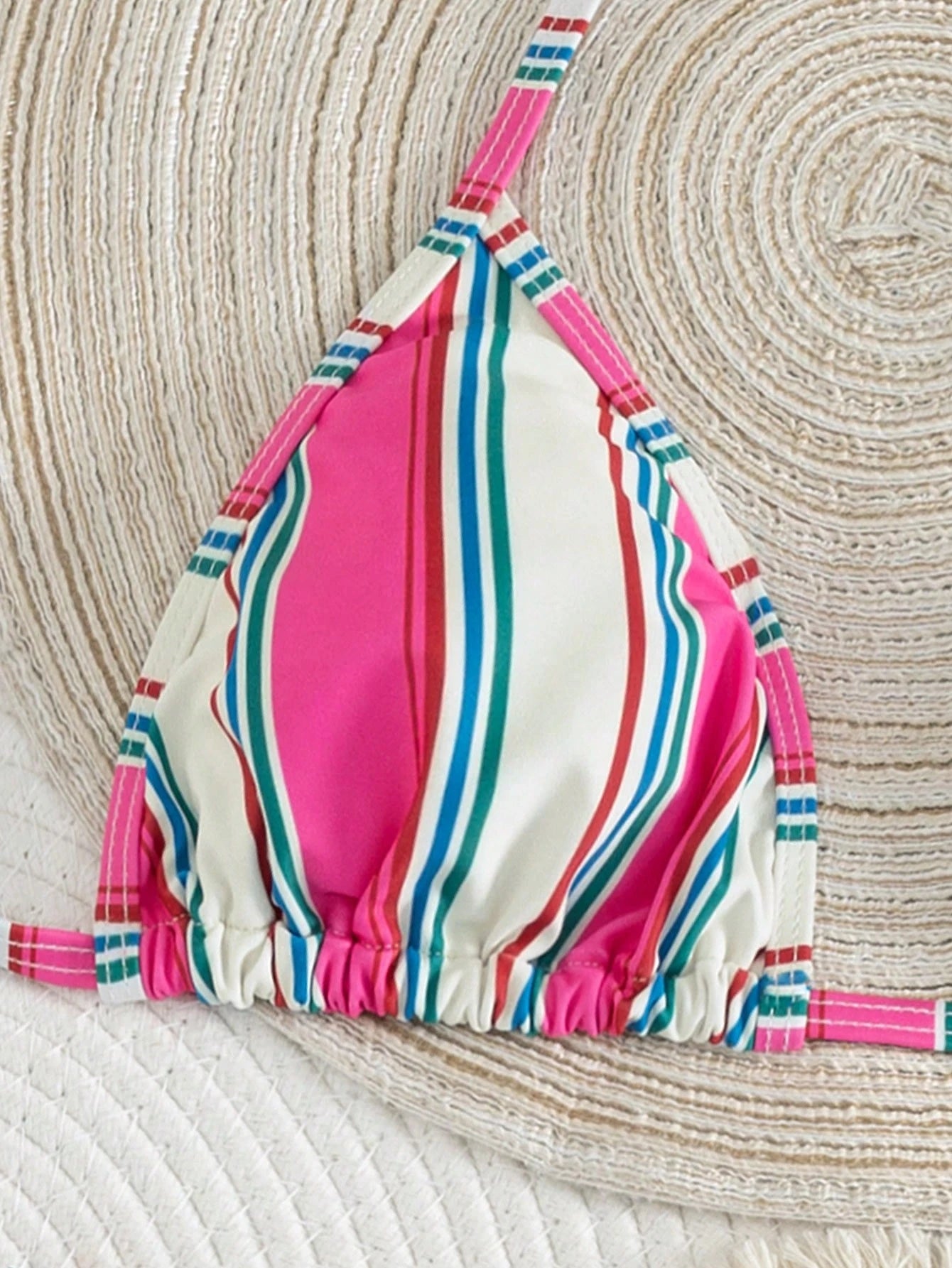 Costavie 3pcs Women's Halter Striped Tie-Front Tankini Swimwear Set