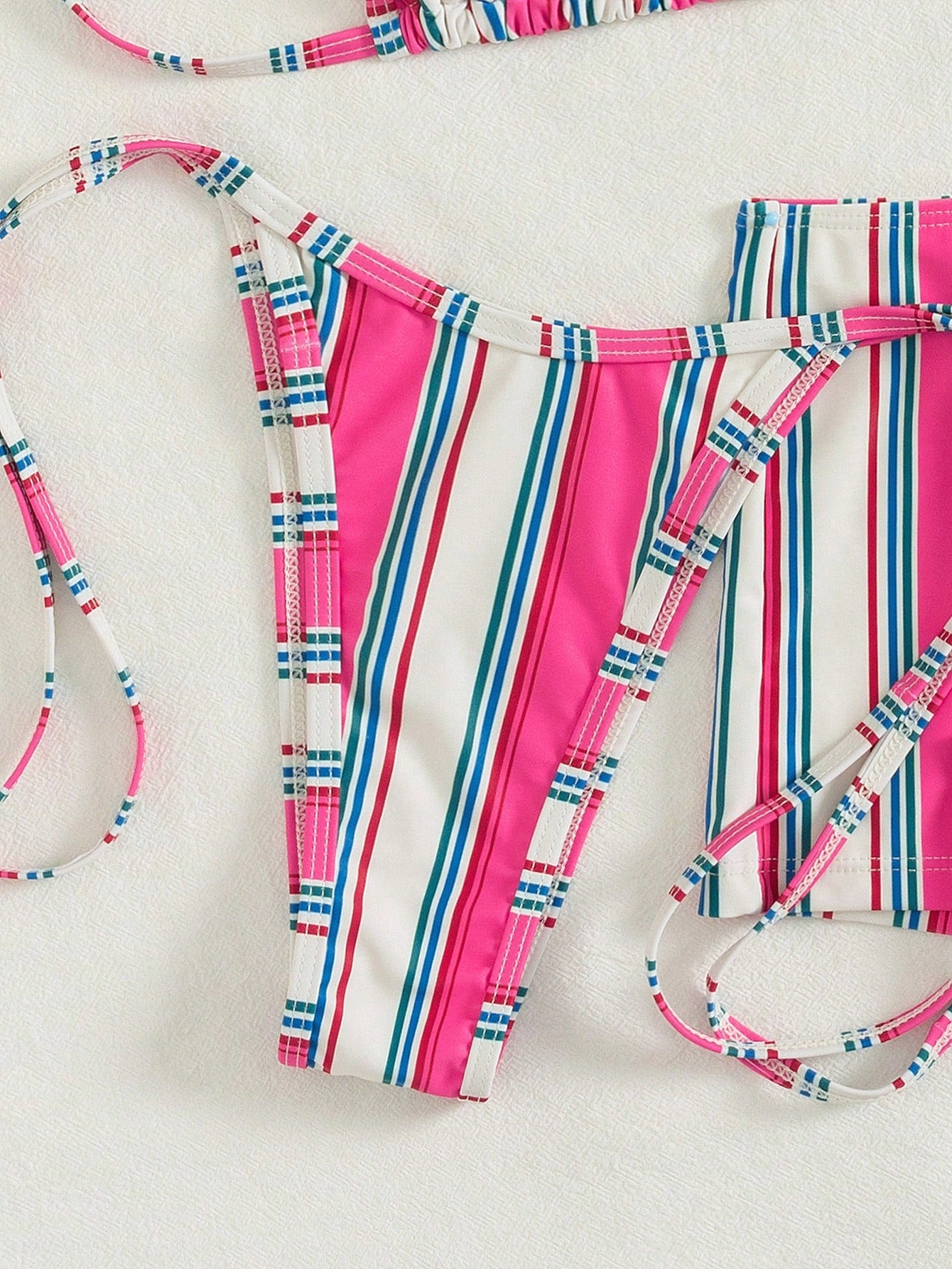 Costavie 3pcs Women's Halter Striped Tie-Front Tankini Swimwear Set