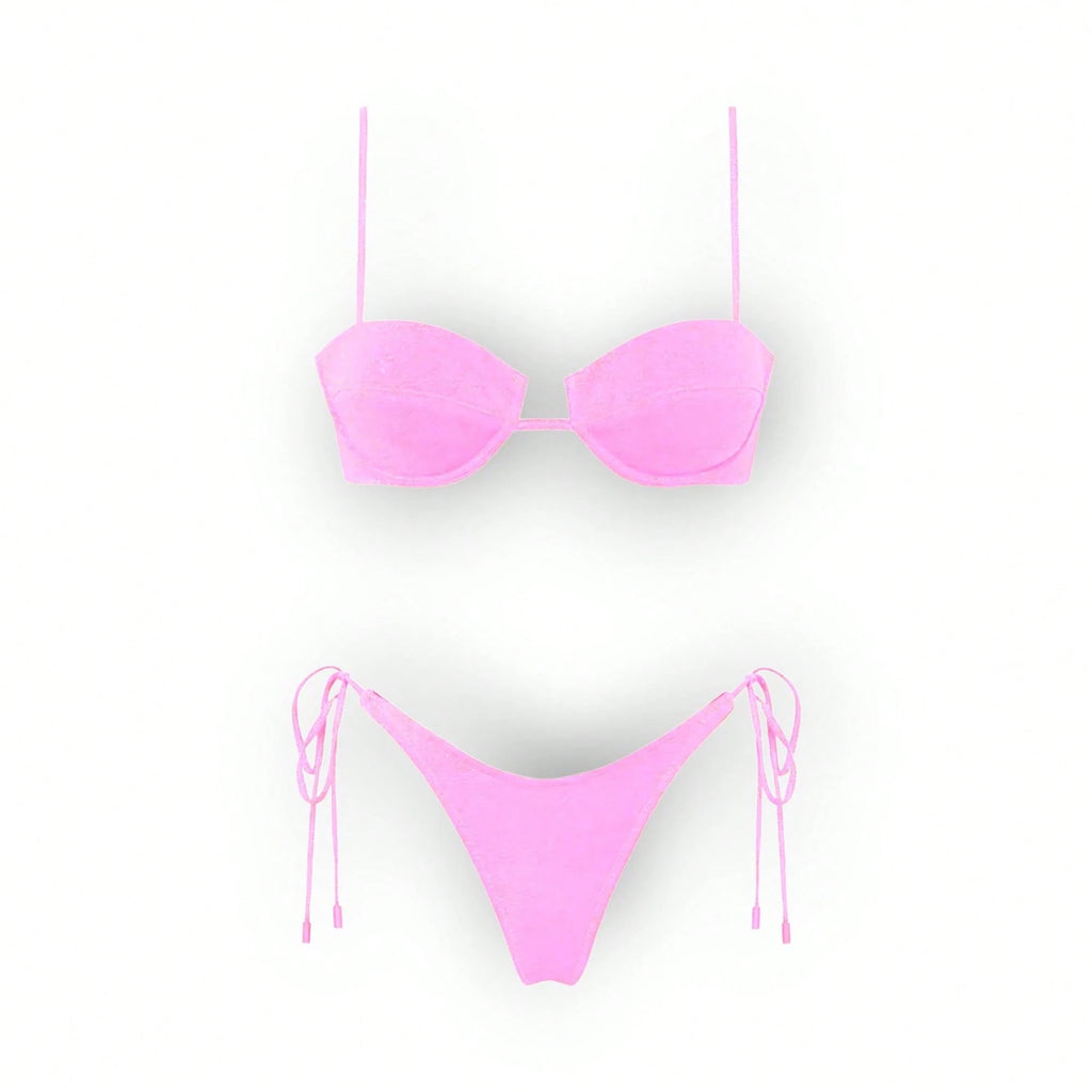 Women's Glossy String Bikini Set Soild Swimsuit Women's Fashion