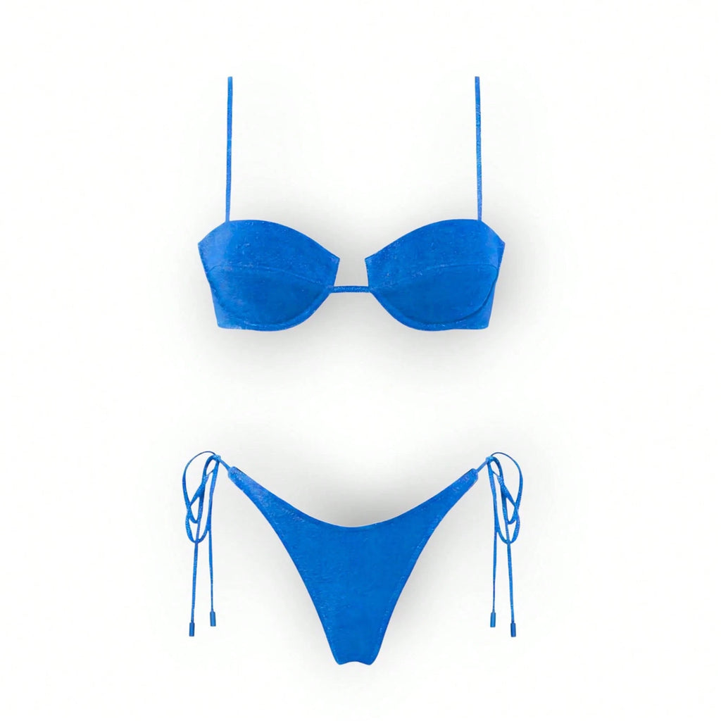 Women's Glossy String Bikini Set Soild Swimsuit Women's Fashion