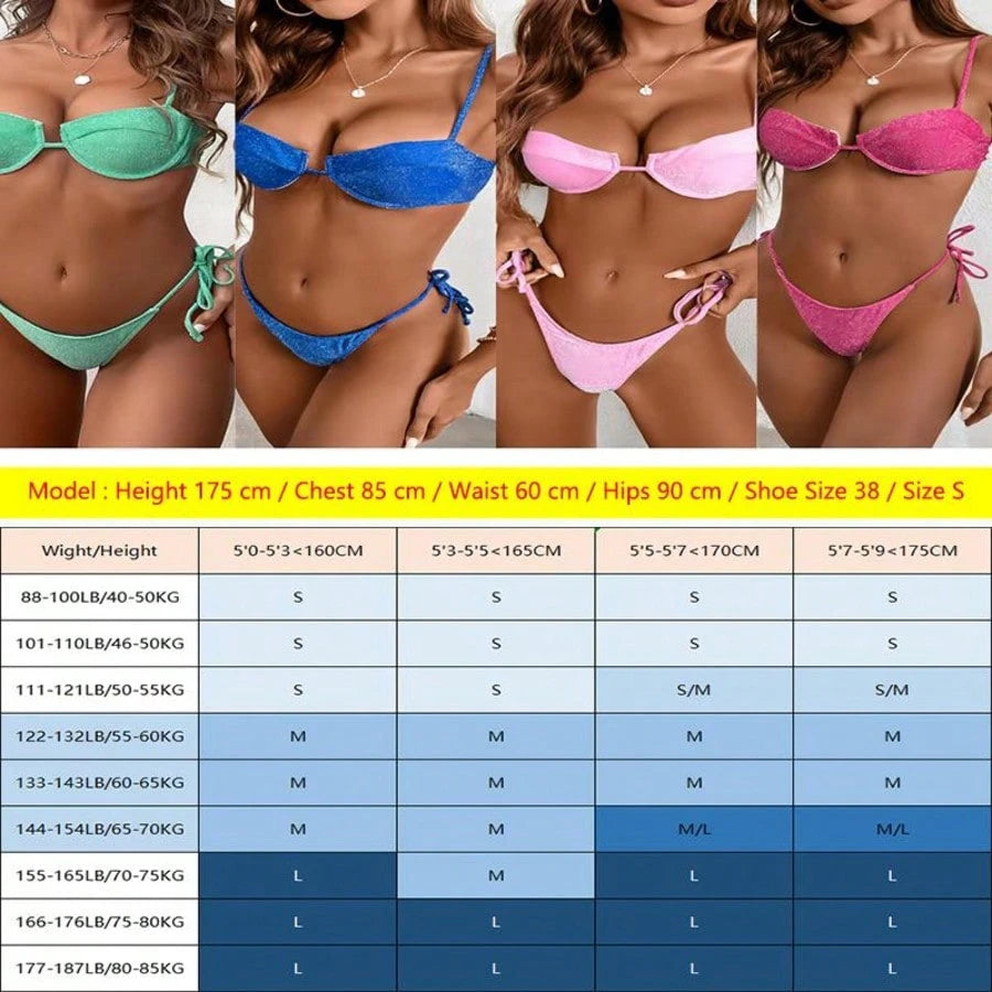 Women's Glossy String Bikini Set Soild Swimsuit Women's Fashion