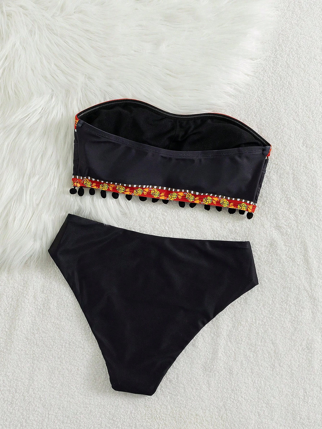 Swim Vcay Women's Black Summer Boho 2 Pieces Bikini Set,Embroidered