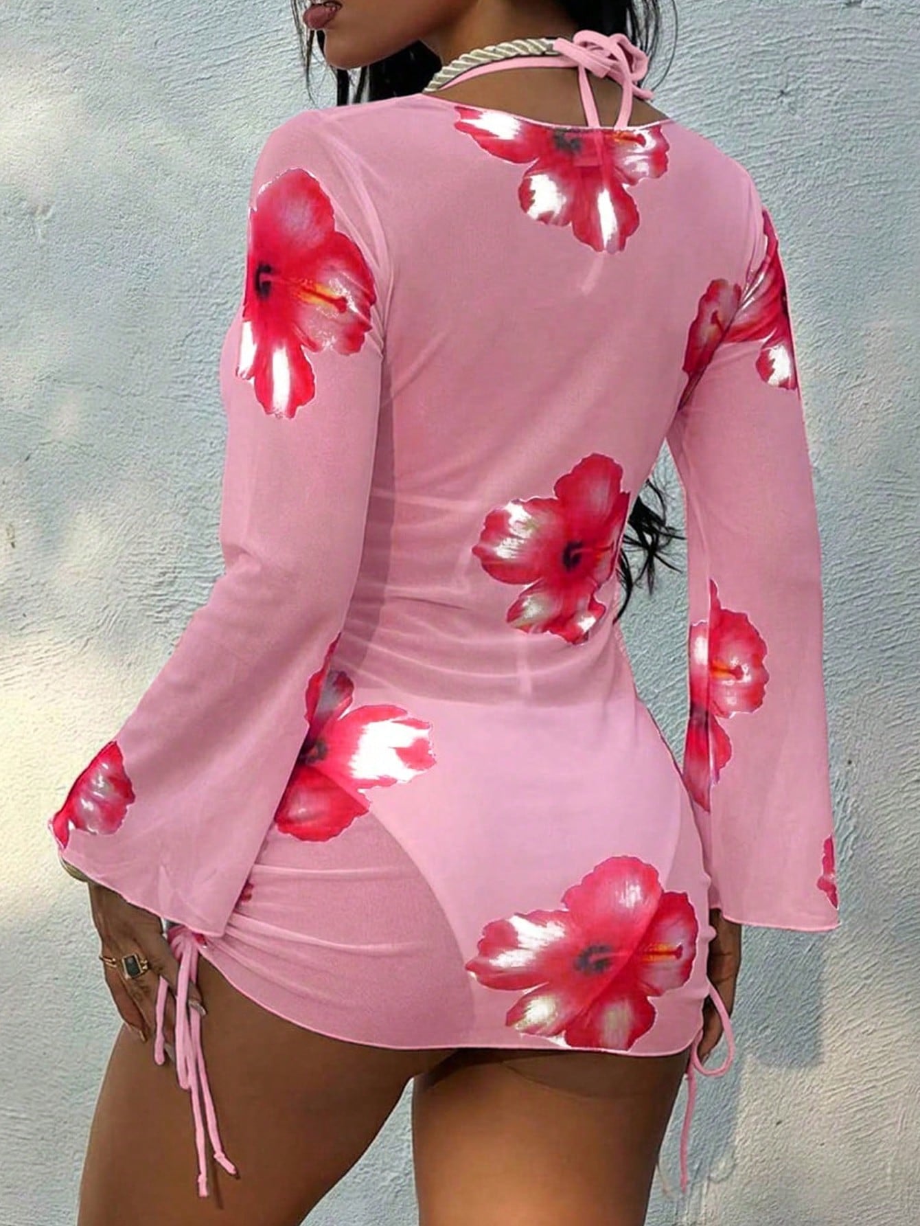 3pcs/Set Vacation Beach Floral Jacquard Bikini Set, New Summer Pearl Button Chiffon Printed Camisole, Bra, - image 19