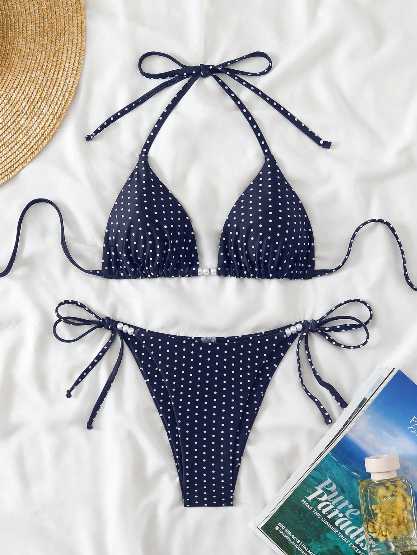 Swim Basics Women's Sexy 2-Piece Polka Dot Random Print Halter Tie