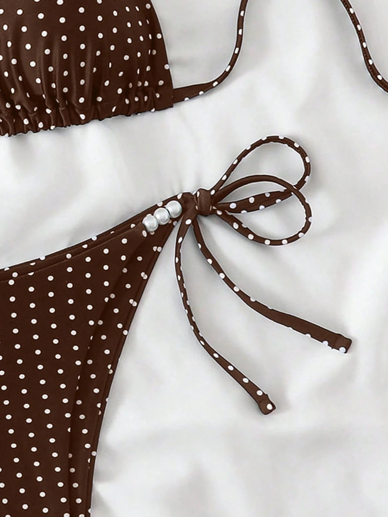 Swim Basics Women's Sexy 2-Piece Polka Dot Random Print Halter Tie Pearl Decor Bikini Set, Summer - image 19