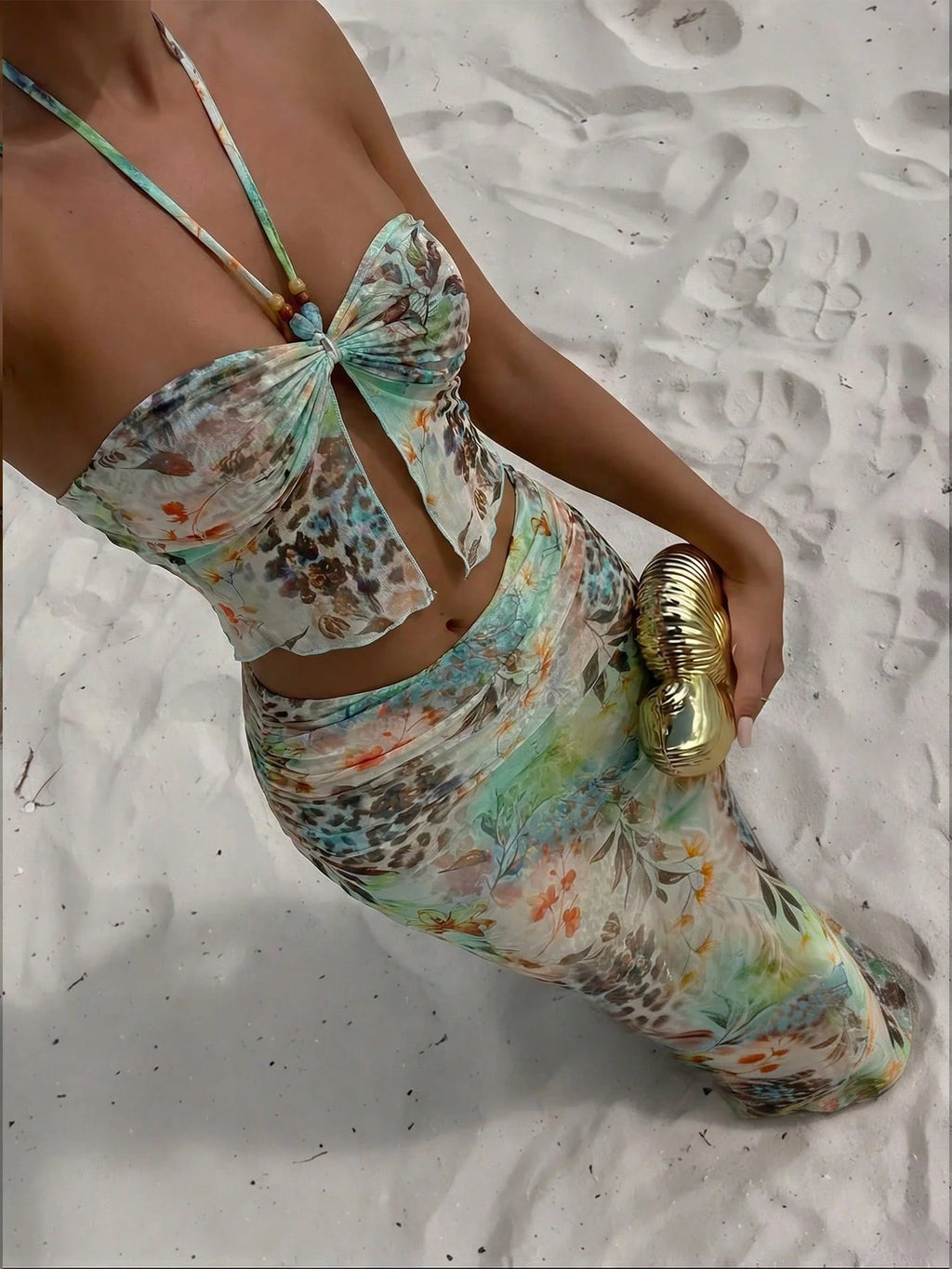 Bonvoyette Pink Summer Boho Beach Party Holiday Holiday 3-Piece Women