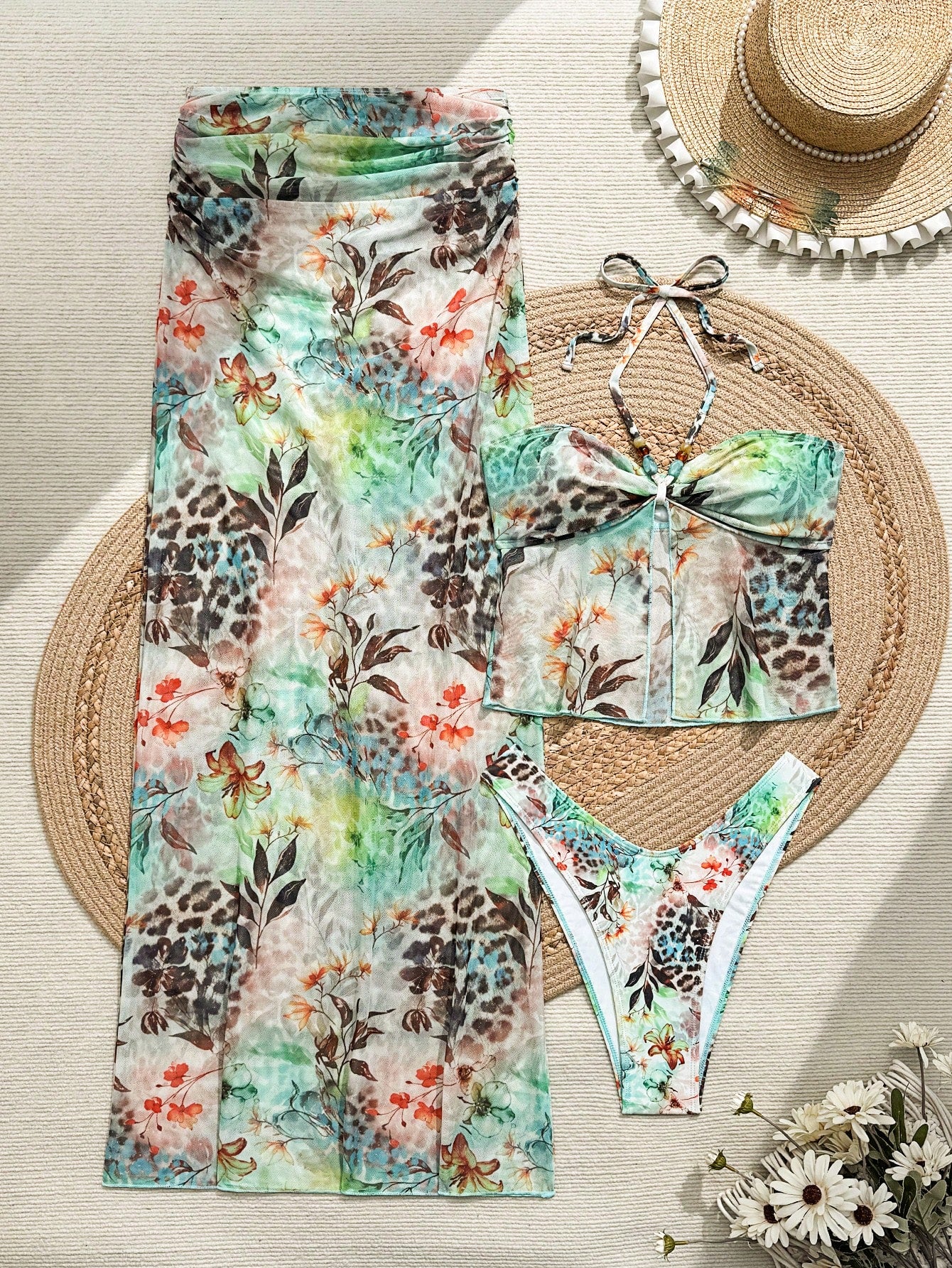 Bonvoyette Pink Summer Boho Beach Party Holiday Holiday 3-Piece Women