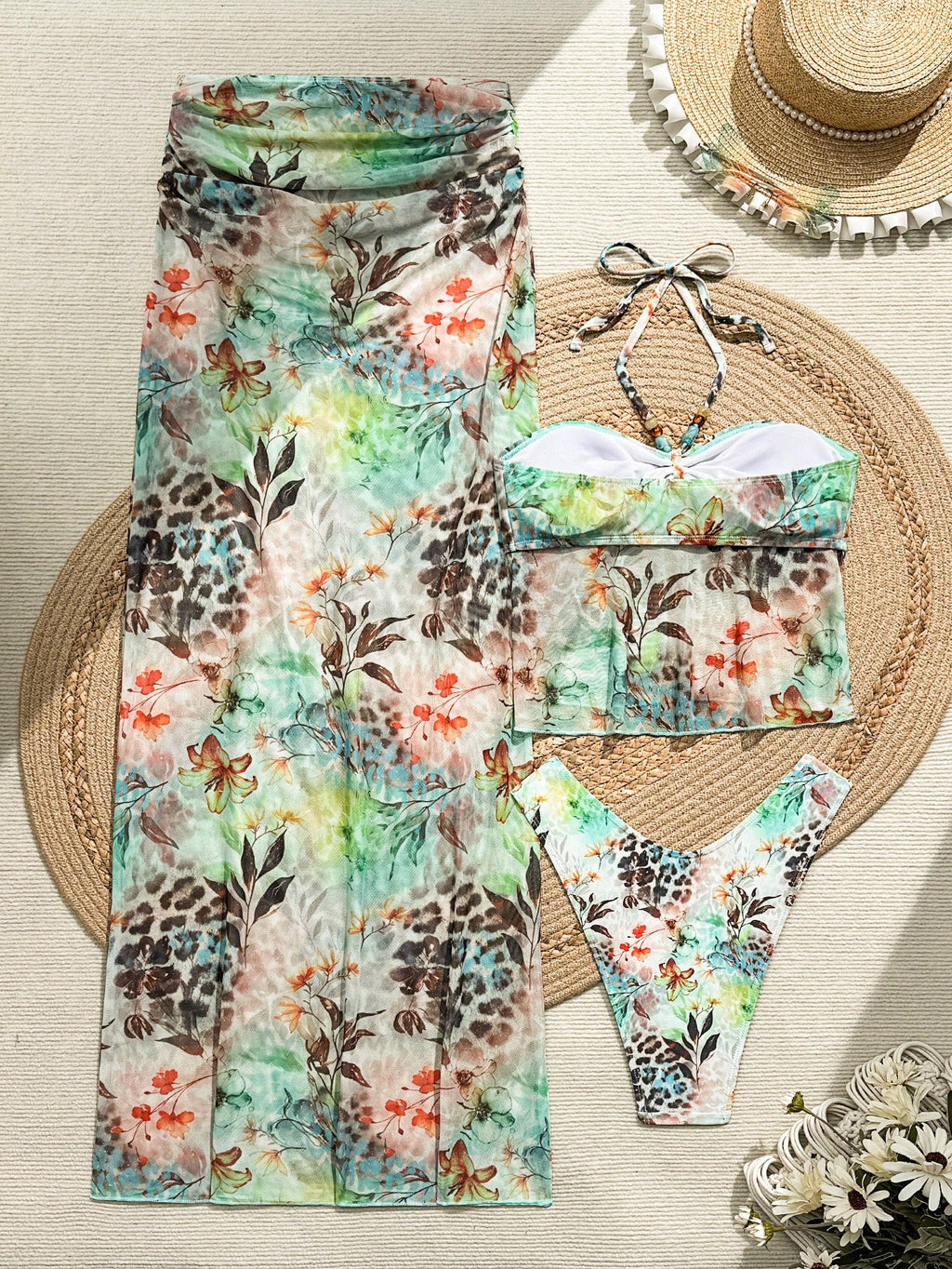 Bonvoyette Pink Summer Boho Beach Party Holiday Holiday 3-Piece Women