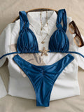 Swim Chiccia Women's 2-Piece Ruffled Strap Bikini Set,Teal Blue,Summer,Tropical,