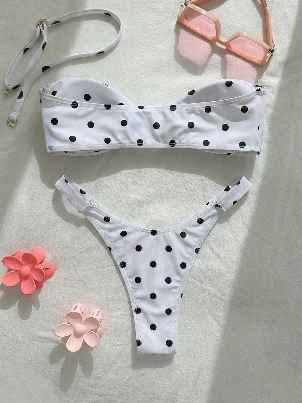 New Fashionable Sexy Polka Dot Print Strapless Detachable Strap