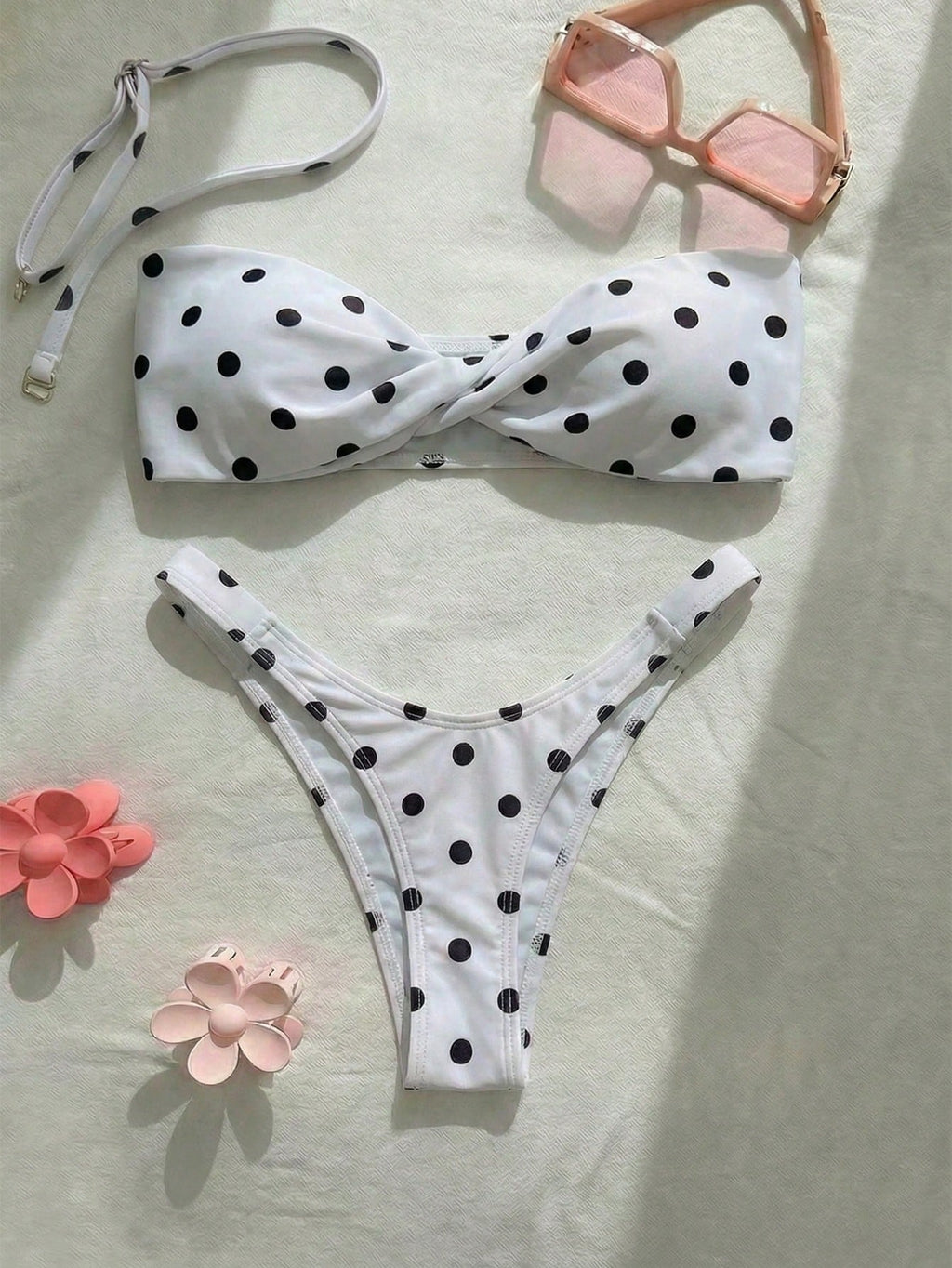 New Fashionable Sexy Polka Dot Print Strapless Detachable Strap