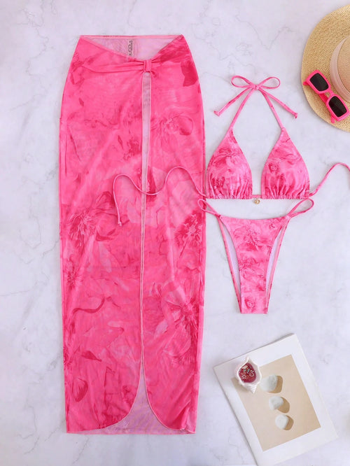 3pcs/Set 2026 Sexy Floral European And American Style Swimwear, Summer Vacation