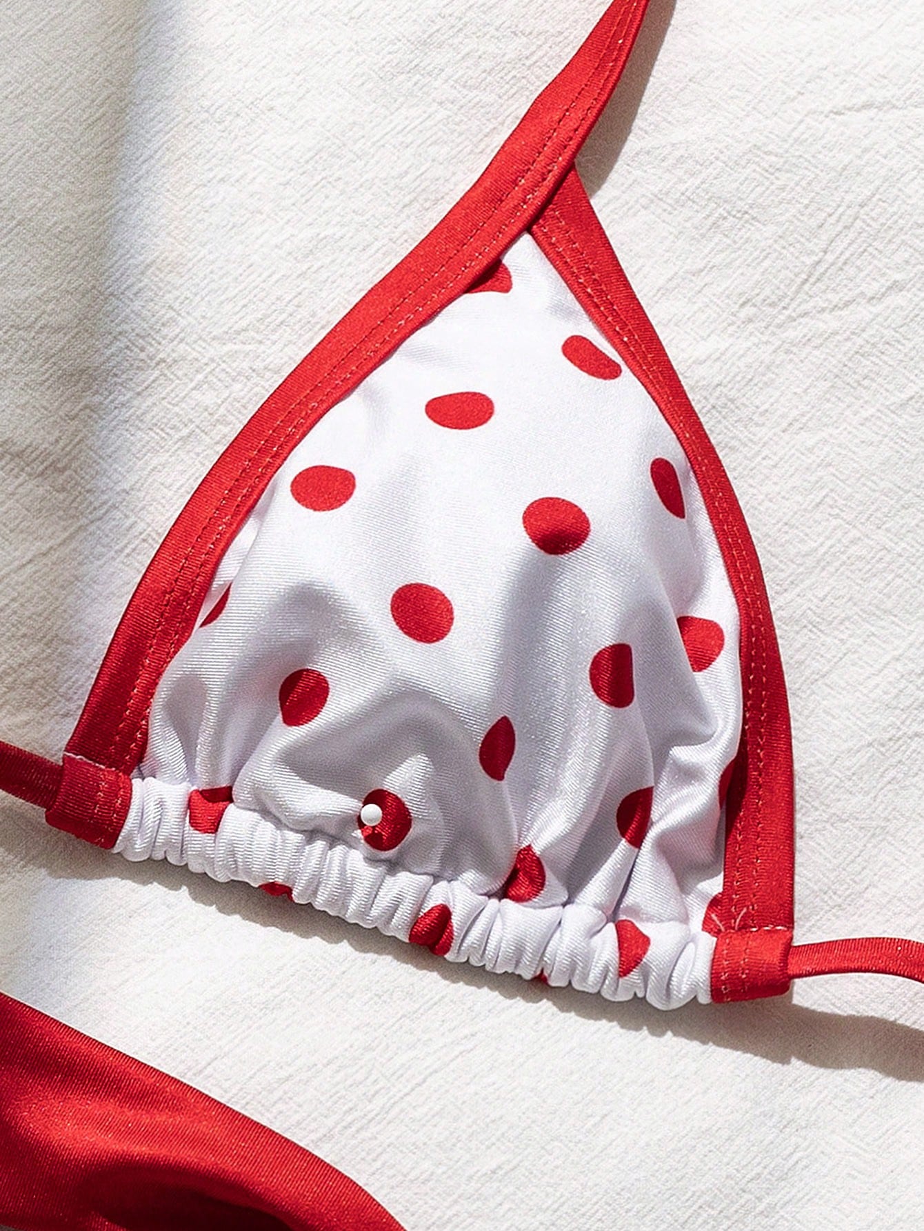 Swim Mod Contrast Color Polka Dot Print Halter Neck Tied Two Pieces